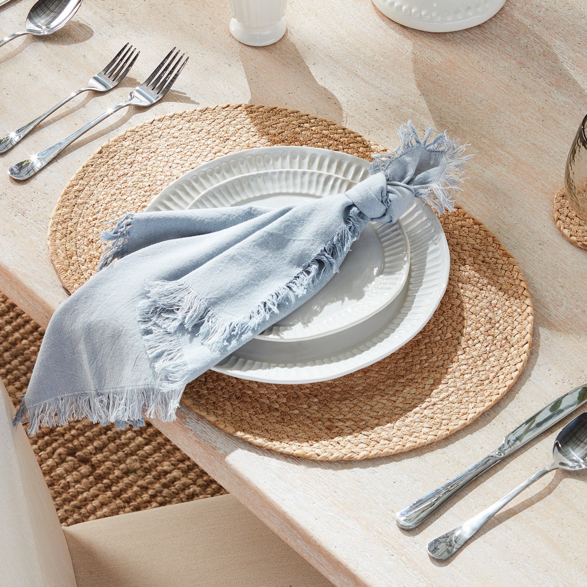 Jute Coil Oval Placemats – Set of 8 | Natural with Color Trim Options