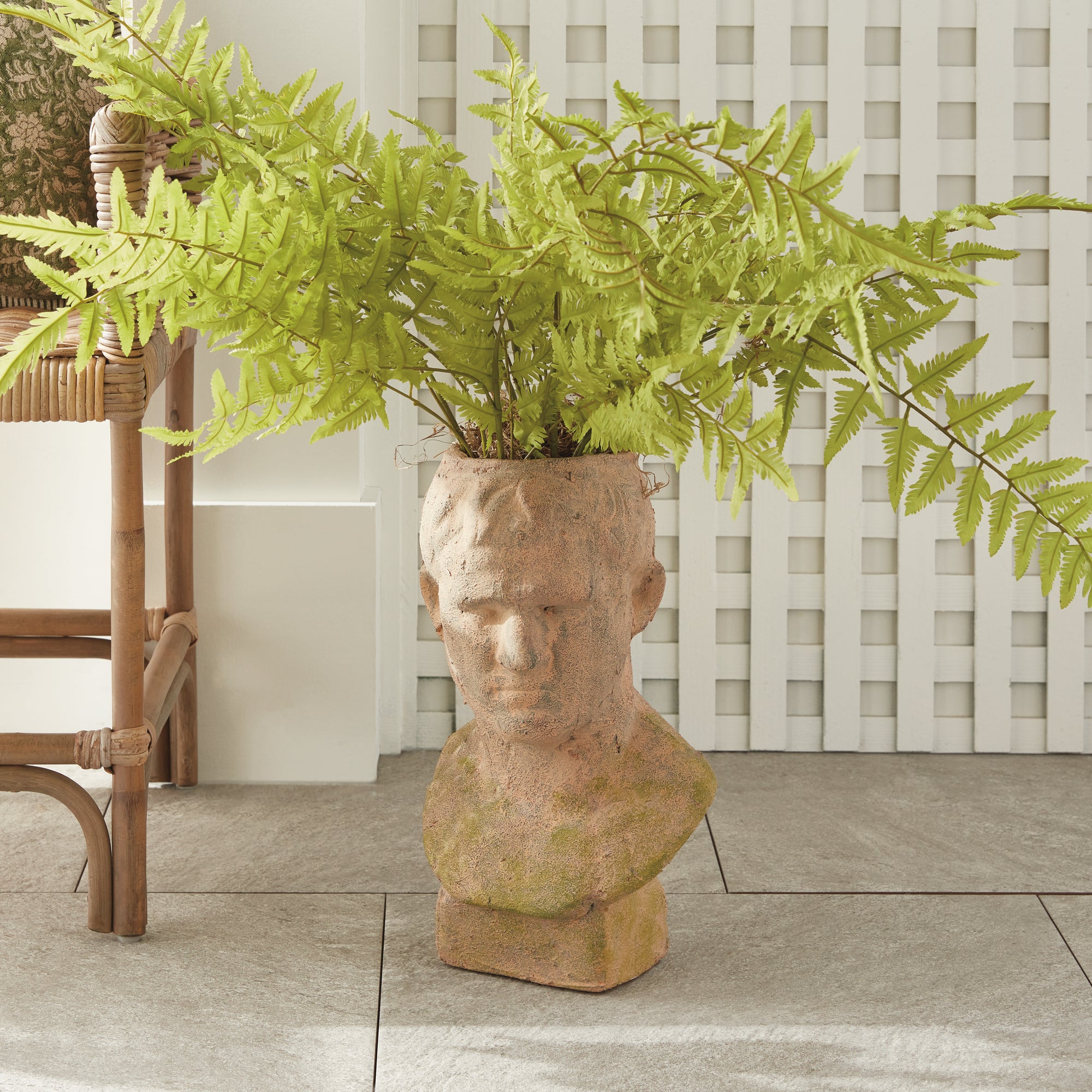 Weathered Garden Male Bust Planter | Moss Terracotta Finish