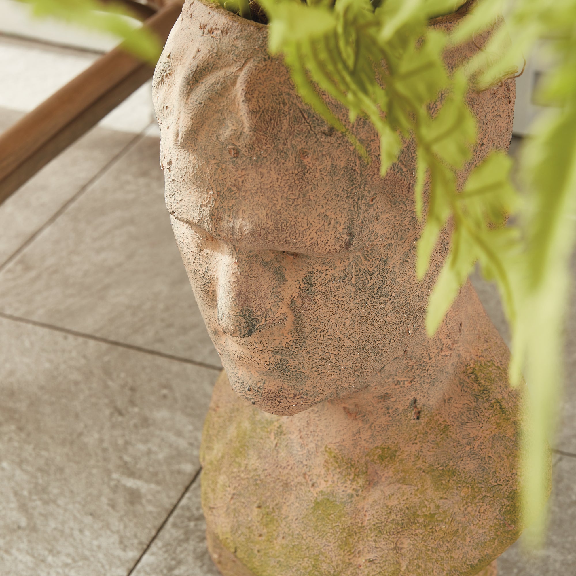 Weathered Garden Male Bust Planter | Moss Terracotta Finish