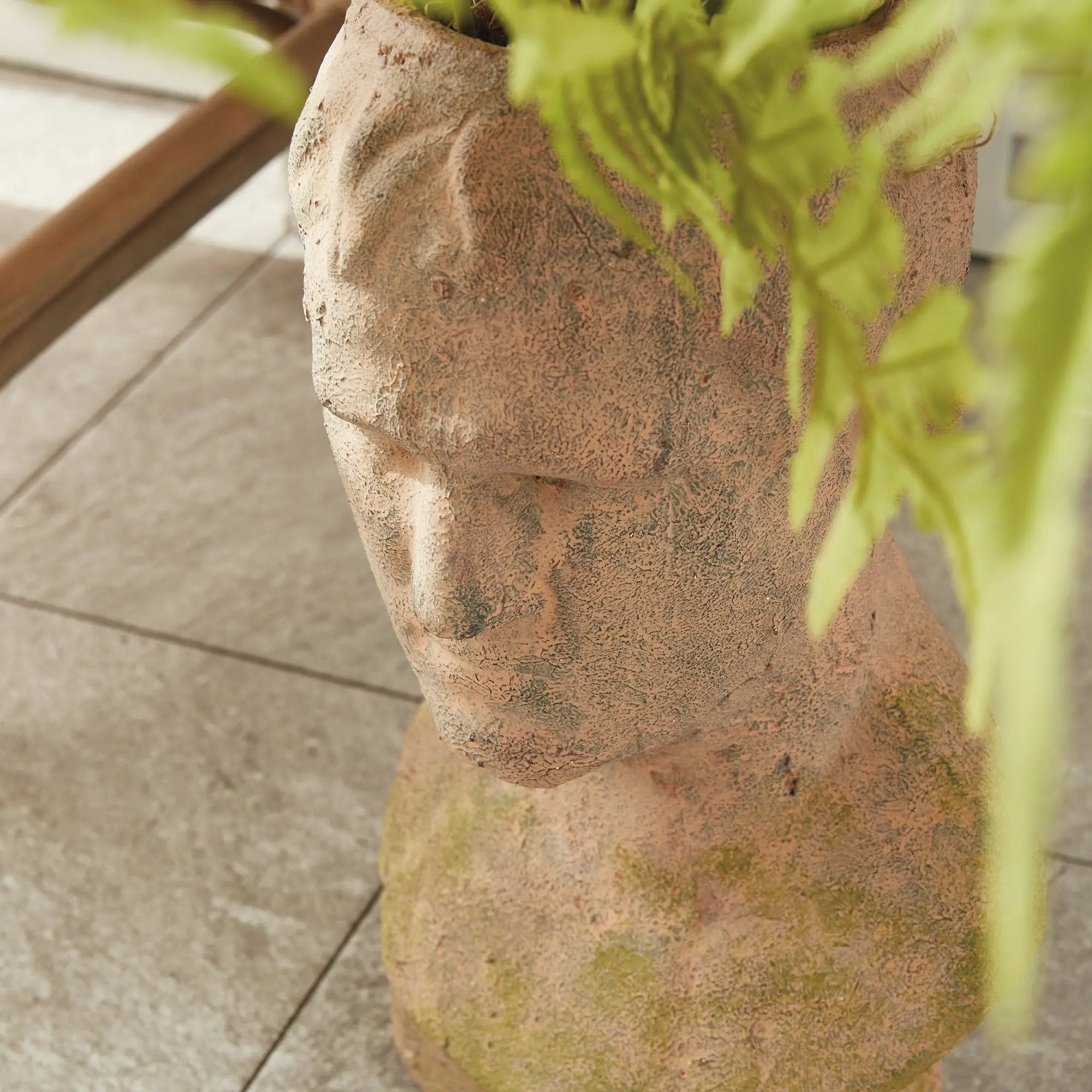 Weathered Garden Male Bust Planter | Moss Terracotta Finish Napa Home & Garden