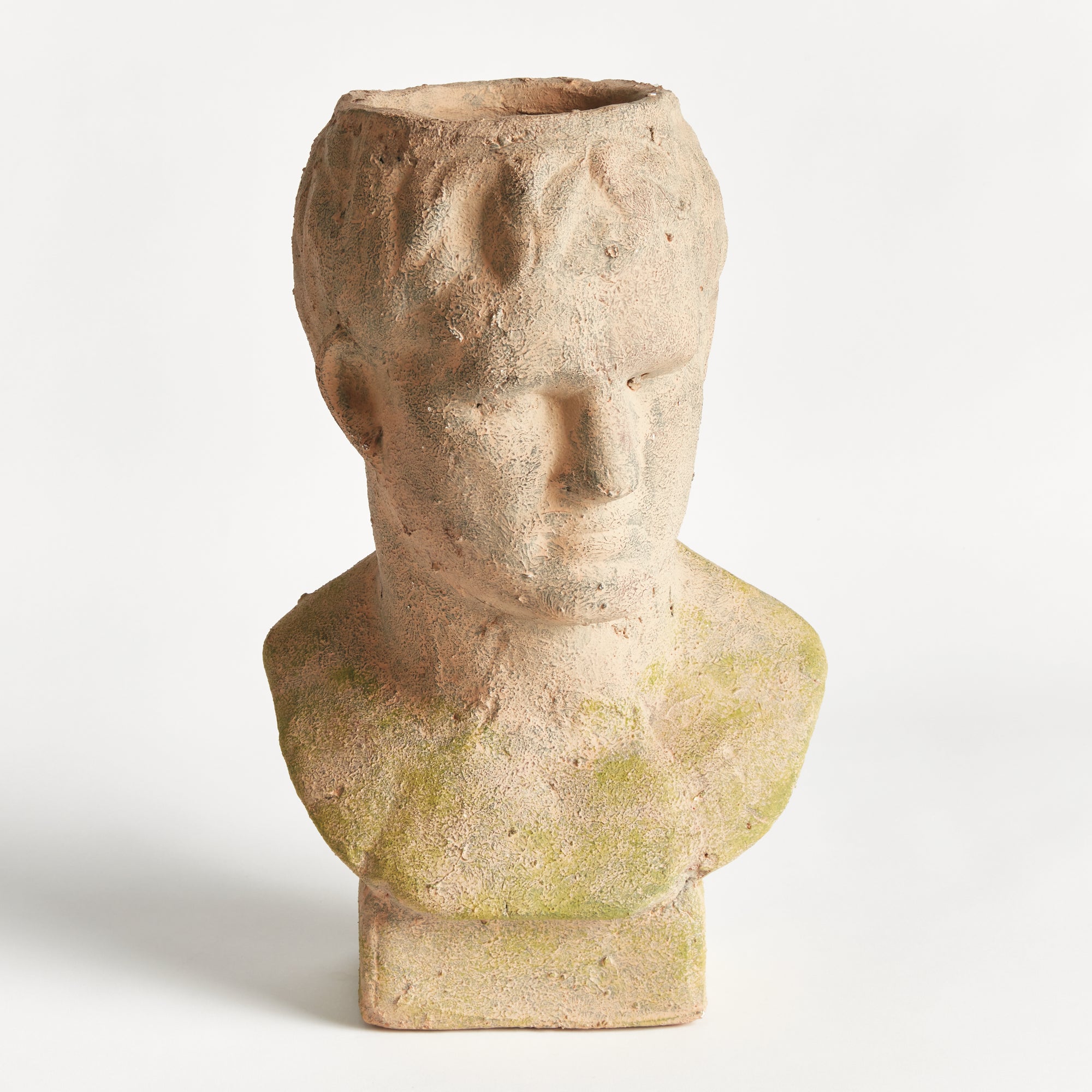 Weathered Garden Male Bust Planter | Moss Terracotta Finish