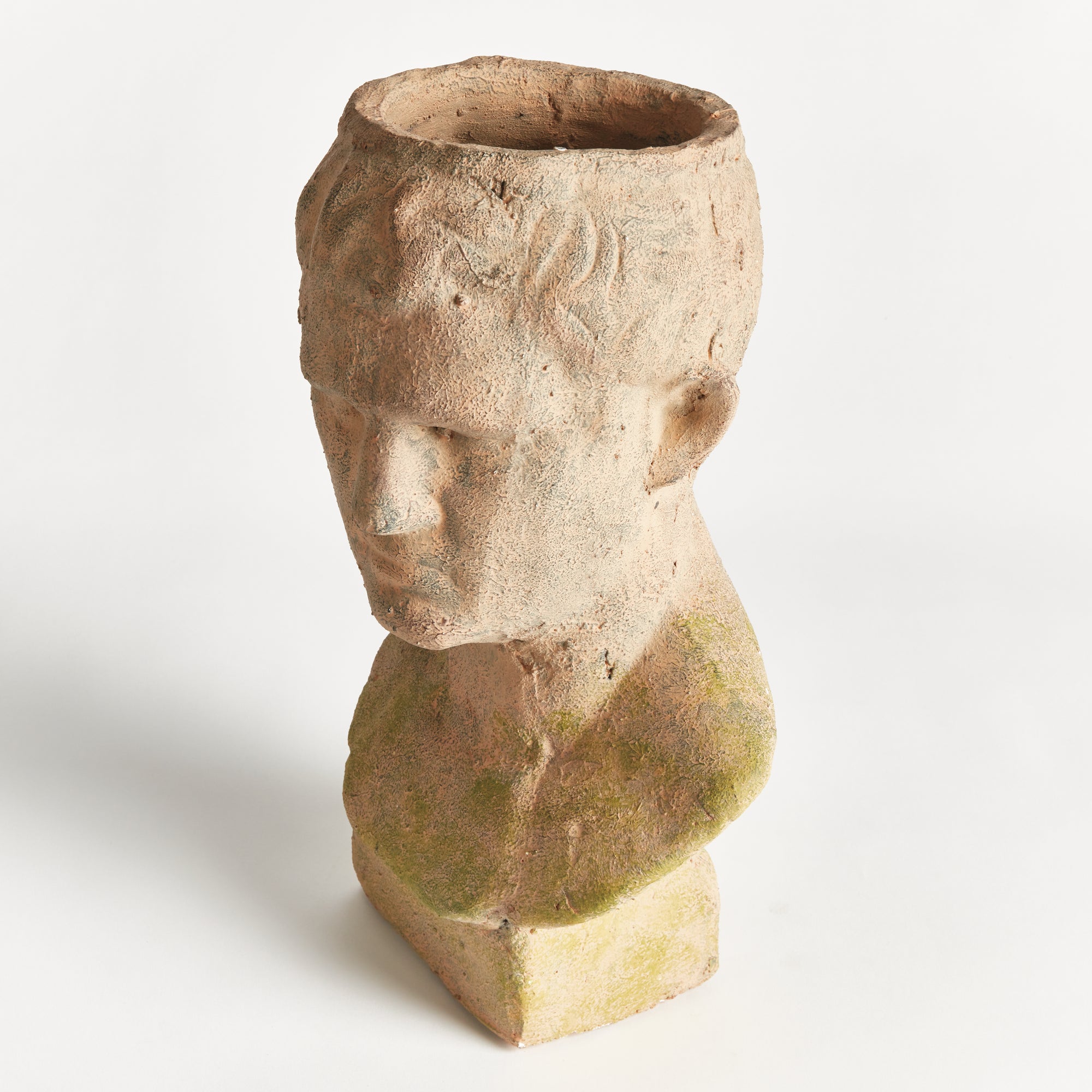 Weathered Garden Male Bust Planter | Moss Terracotta Finish