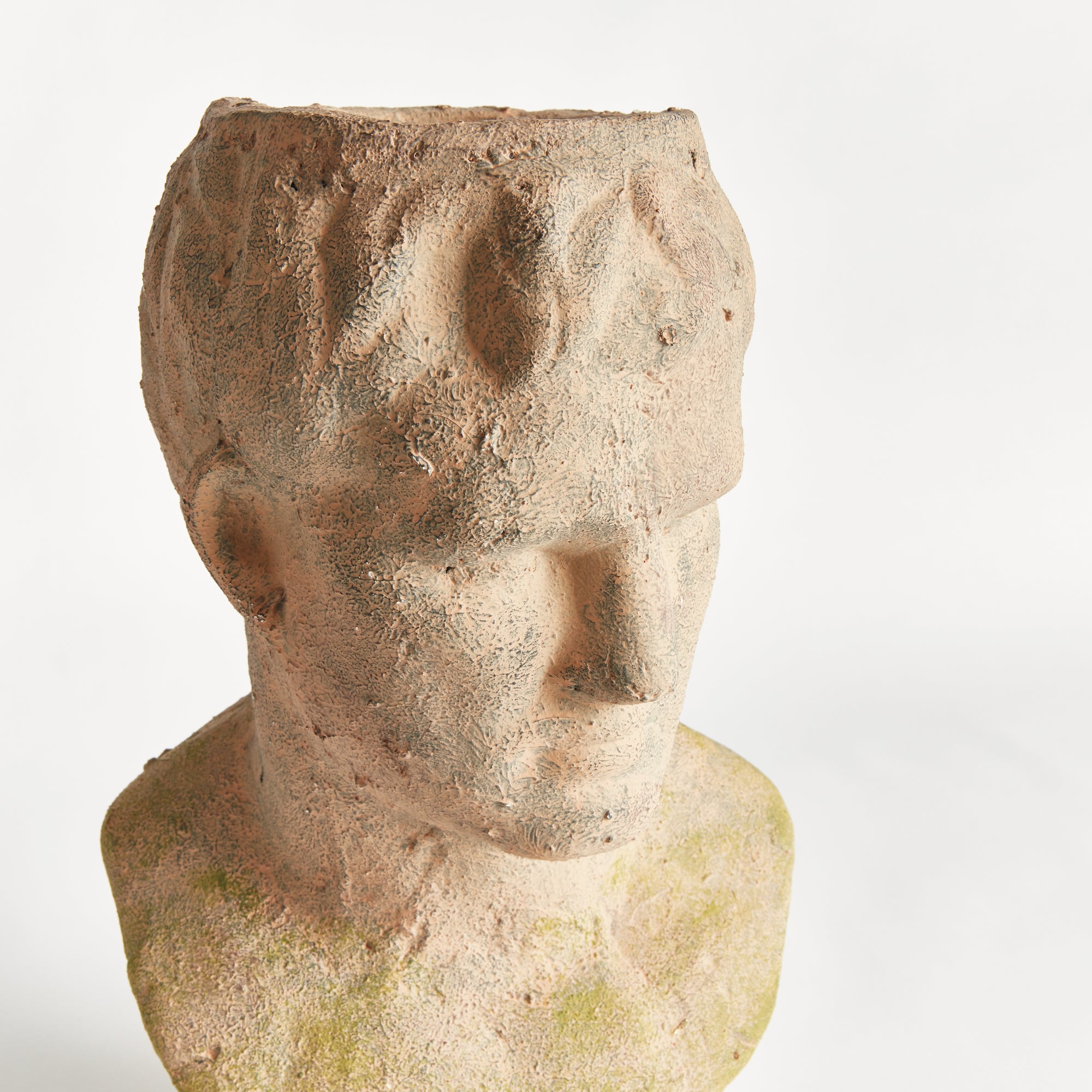 Weathered Garden Male Bust Planter | Moss Terracotta Finish