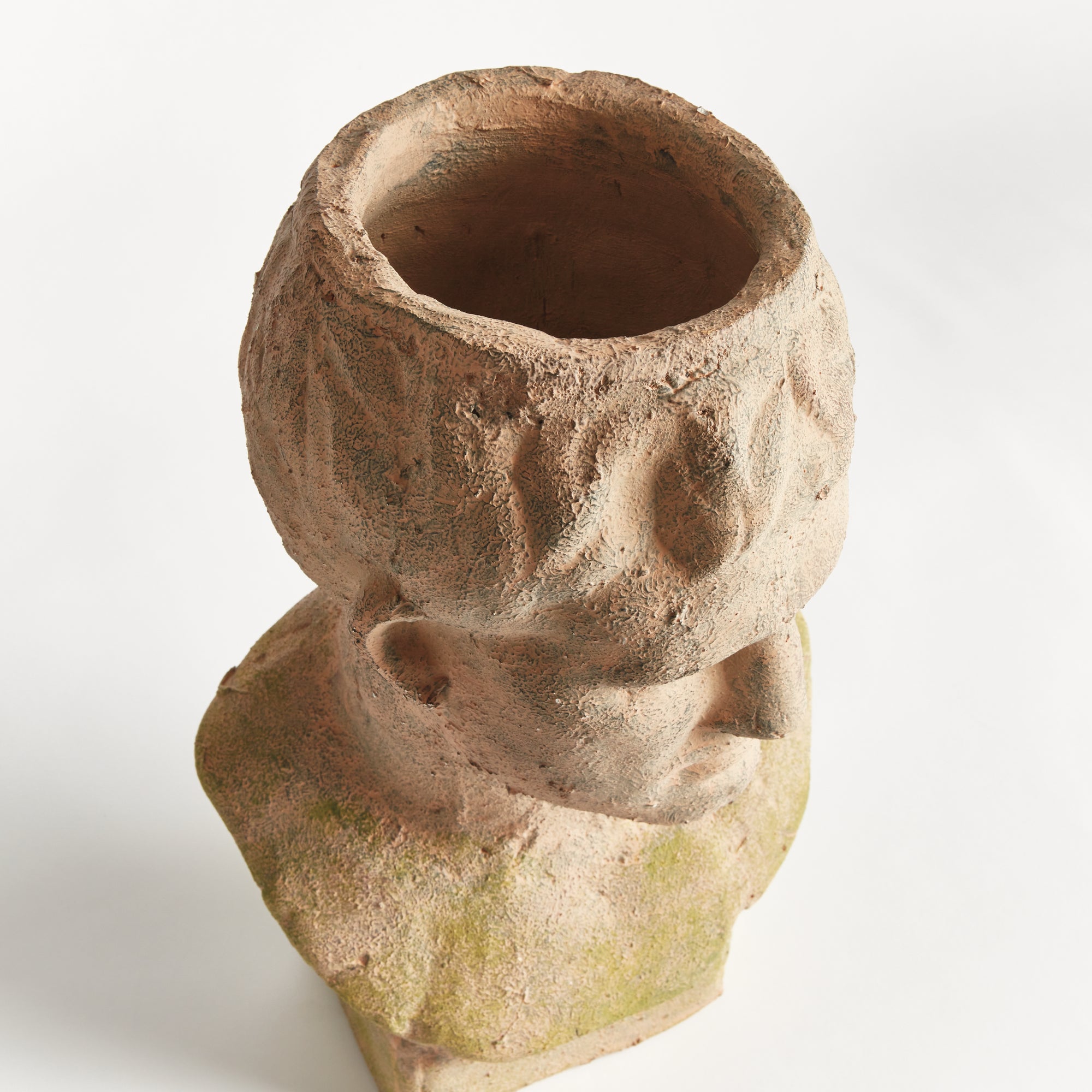 Weathered Garden Male Bust Planter | Moss Terracotta Finish