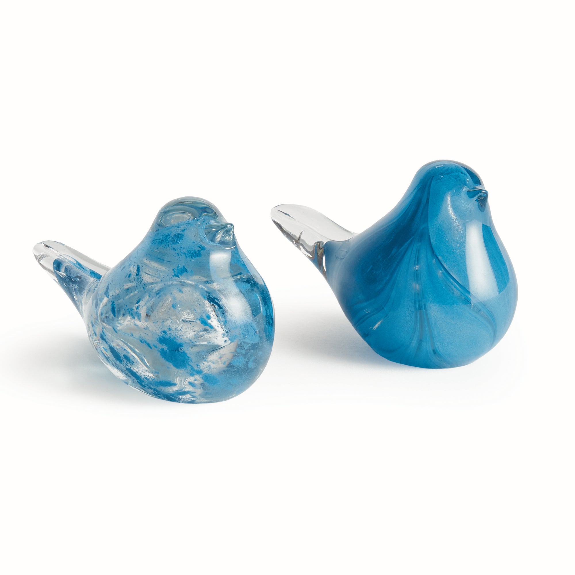 Little Finches Glass Bird Sculptures, Set of 2 | Transparent Melon or Blue