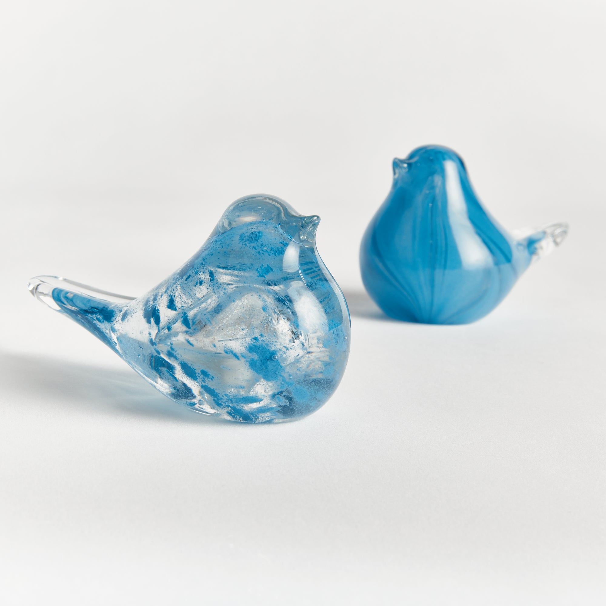Little Finches Glass Bird Sculptures, Set of 2 | Transparent Melon or Blue