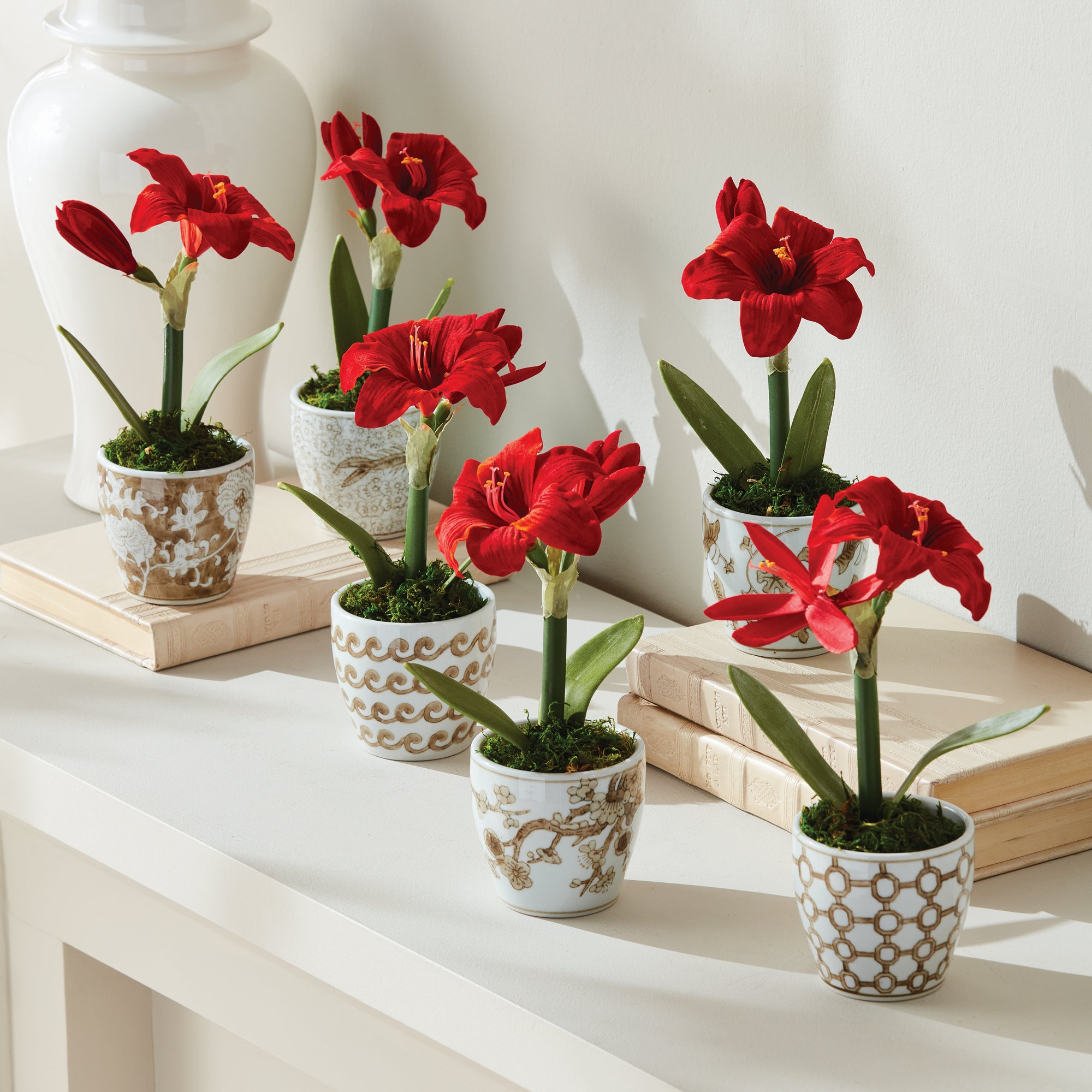 Province Mini Flower Pots – Set of 6 Taupe & White Chinoiserie Ceramic Pots