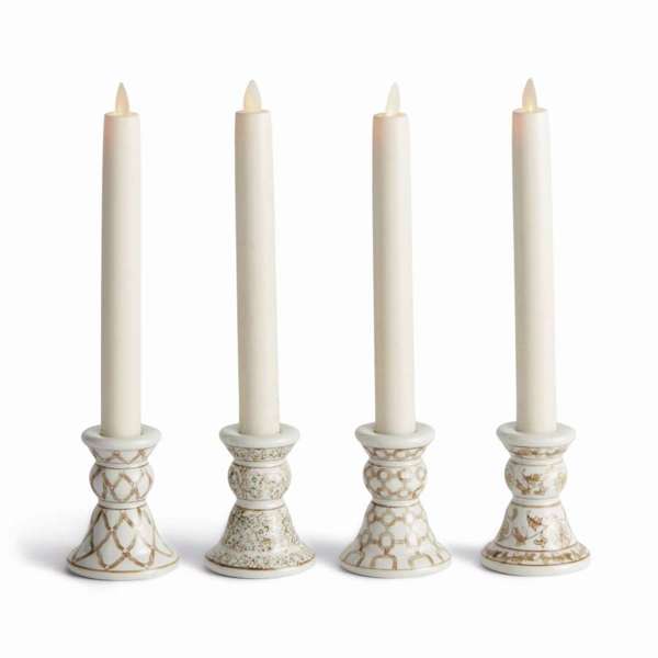 Province Mini Taper Holders - Set of 4 Taupe & White Ceramic Holders - Villa Decor & Design