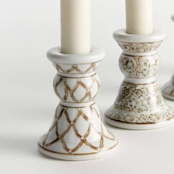 Province Mini Taper Holders - Set of 4 Taupe & White Ceramic Holders - Villa Decor & Design