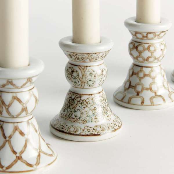 Province Mini Taper Holders - Set of 4 Taupe & White Ceramic Holders - Villa Decor & Design