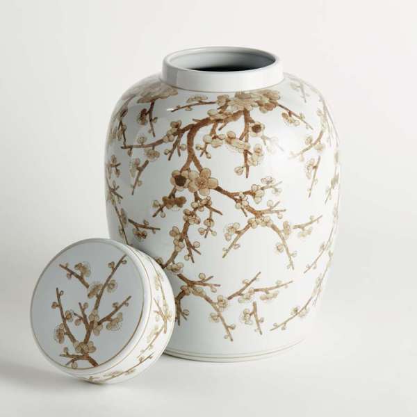Province Empress Ginger Jar - 15" Taupe & White Ceramic