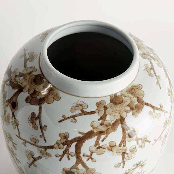 Province Empress Ginger Jar - 15" Taupe & White Ceramic