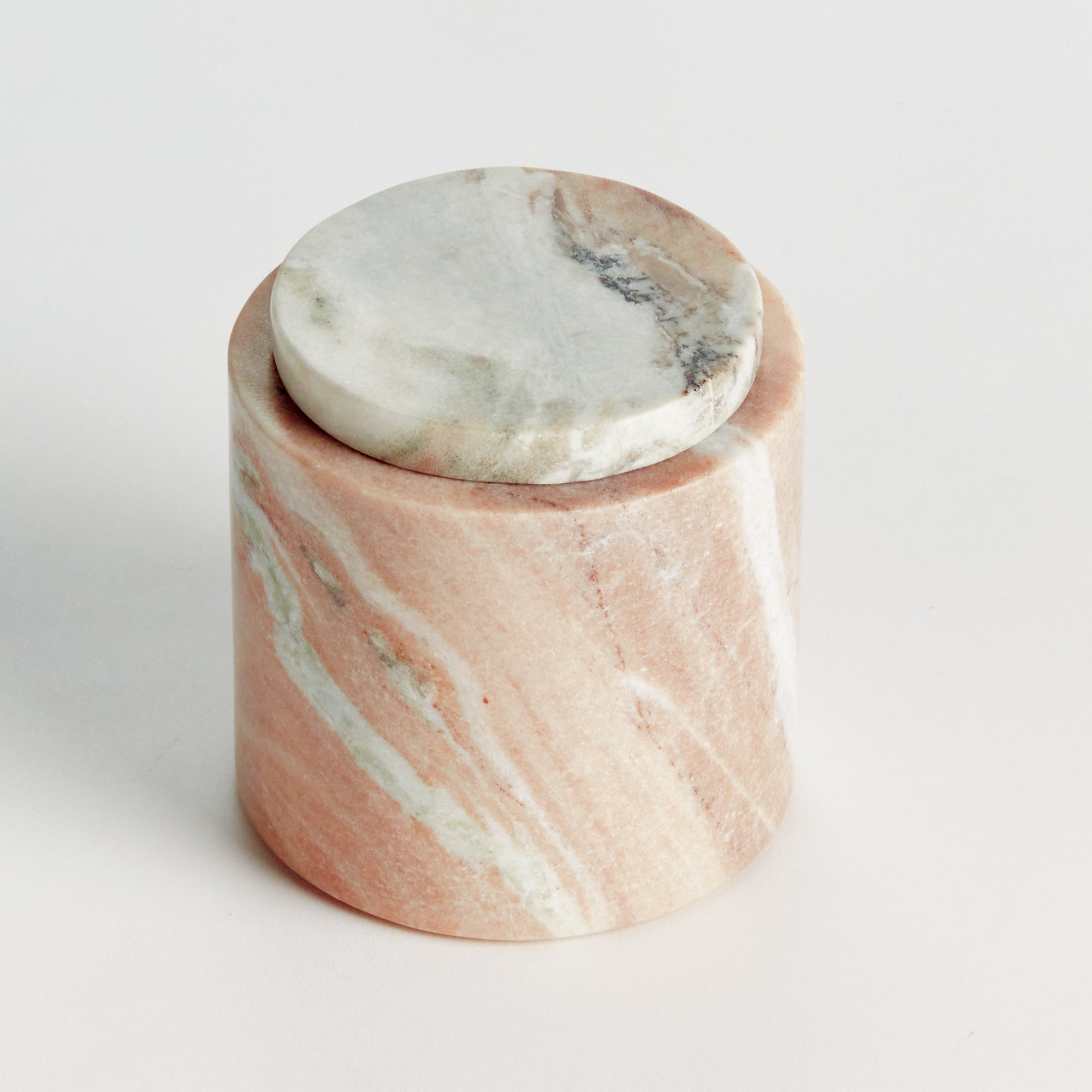 Jaqueline round marble lidded box with natural brown veining