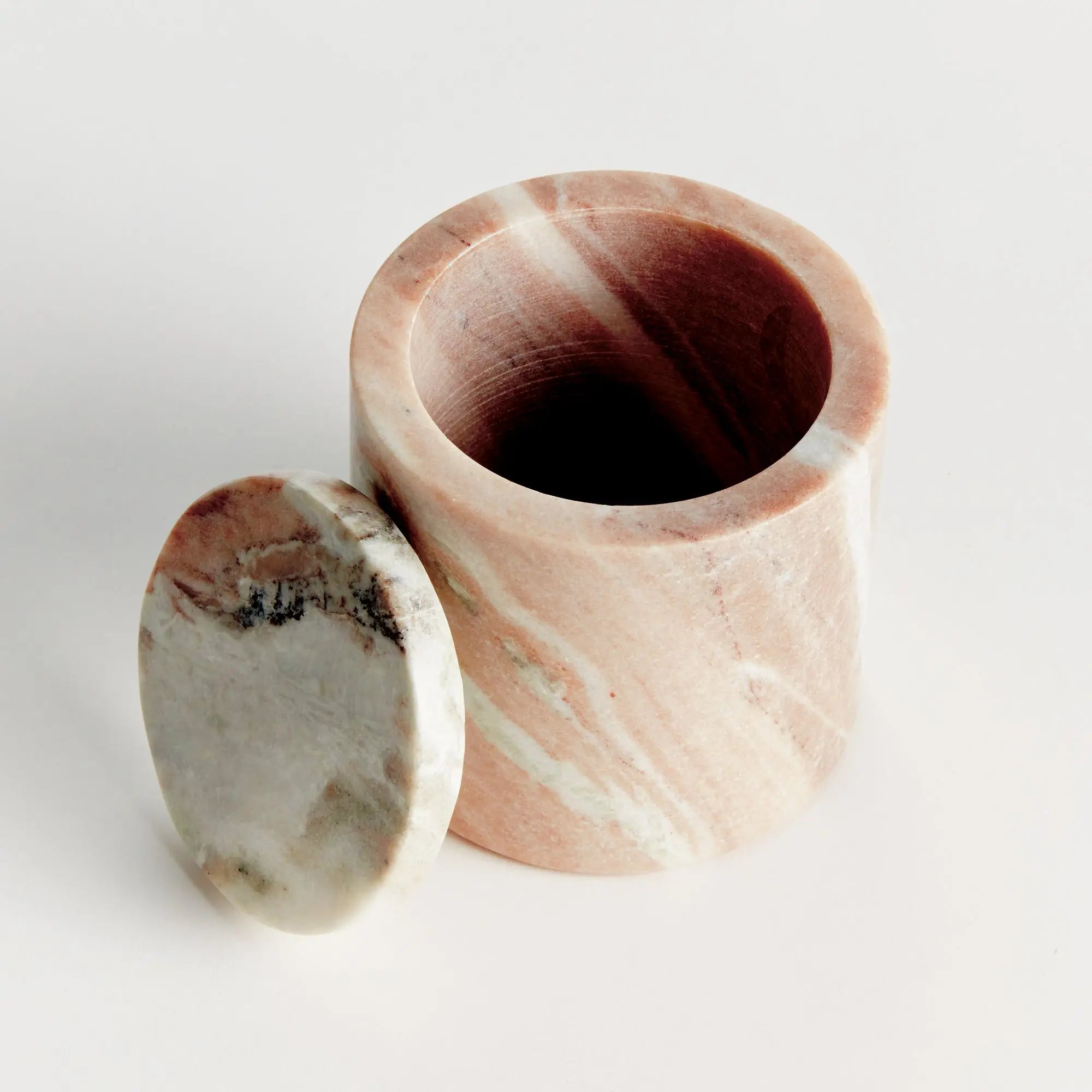 Jaqueline round marble lidded box with natural brown veining