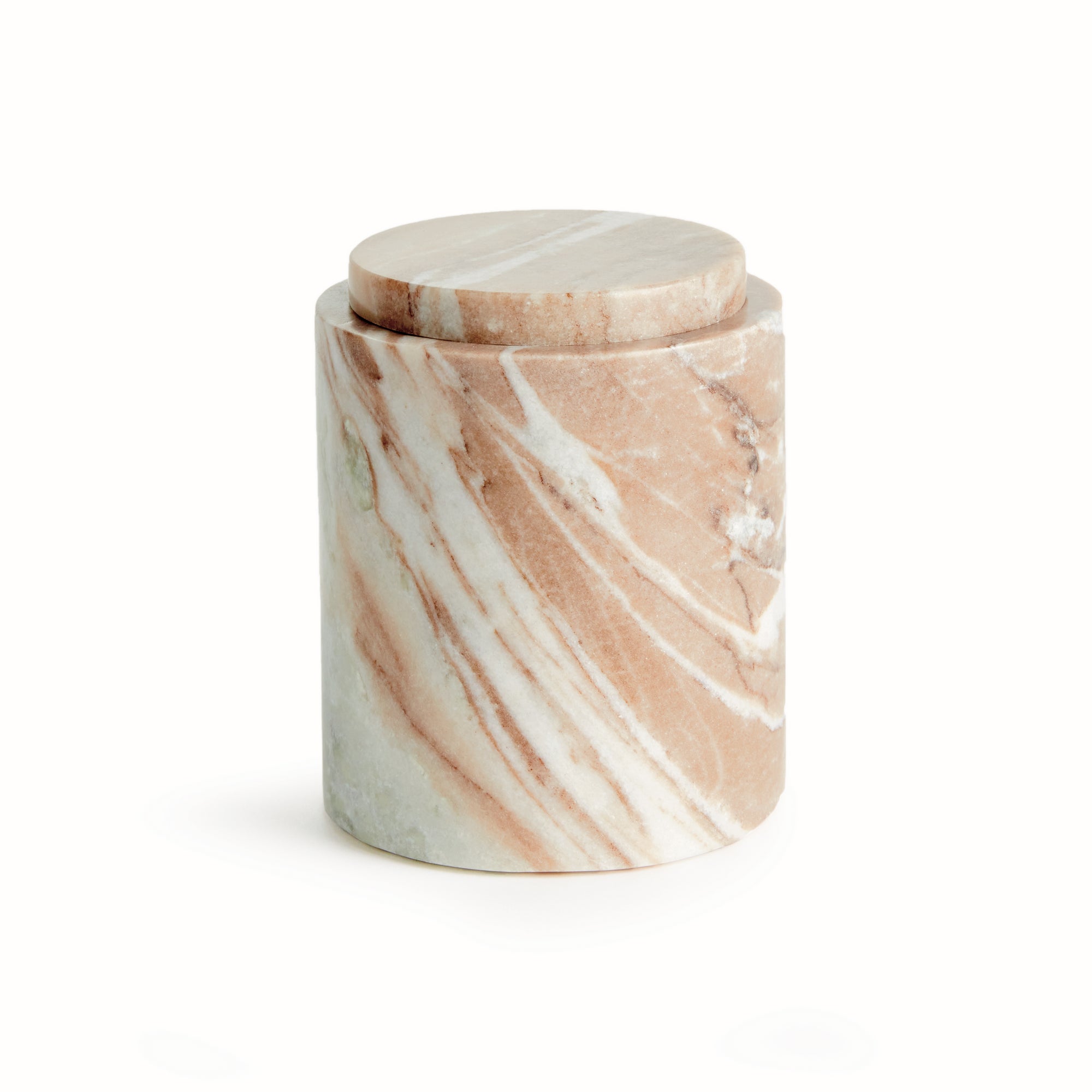 Jaqueline round marble lidded box with natural brown veining - Tall