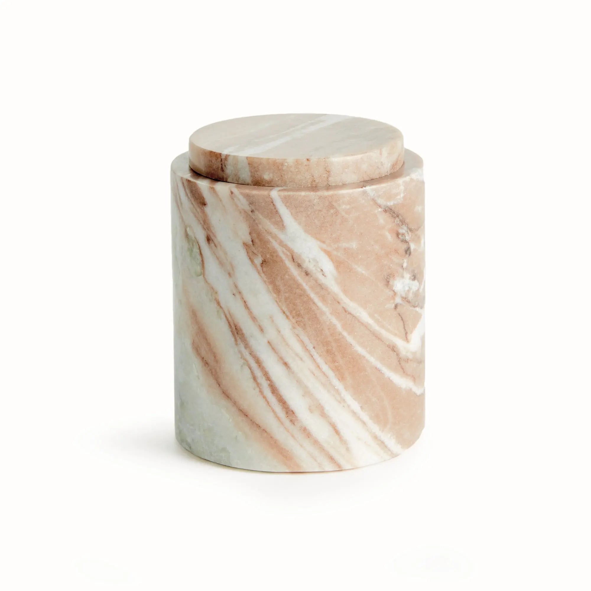 Jaqueline round marble lidded box with natural brown veining - Tall