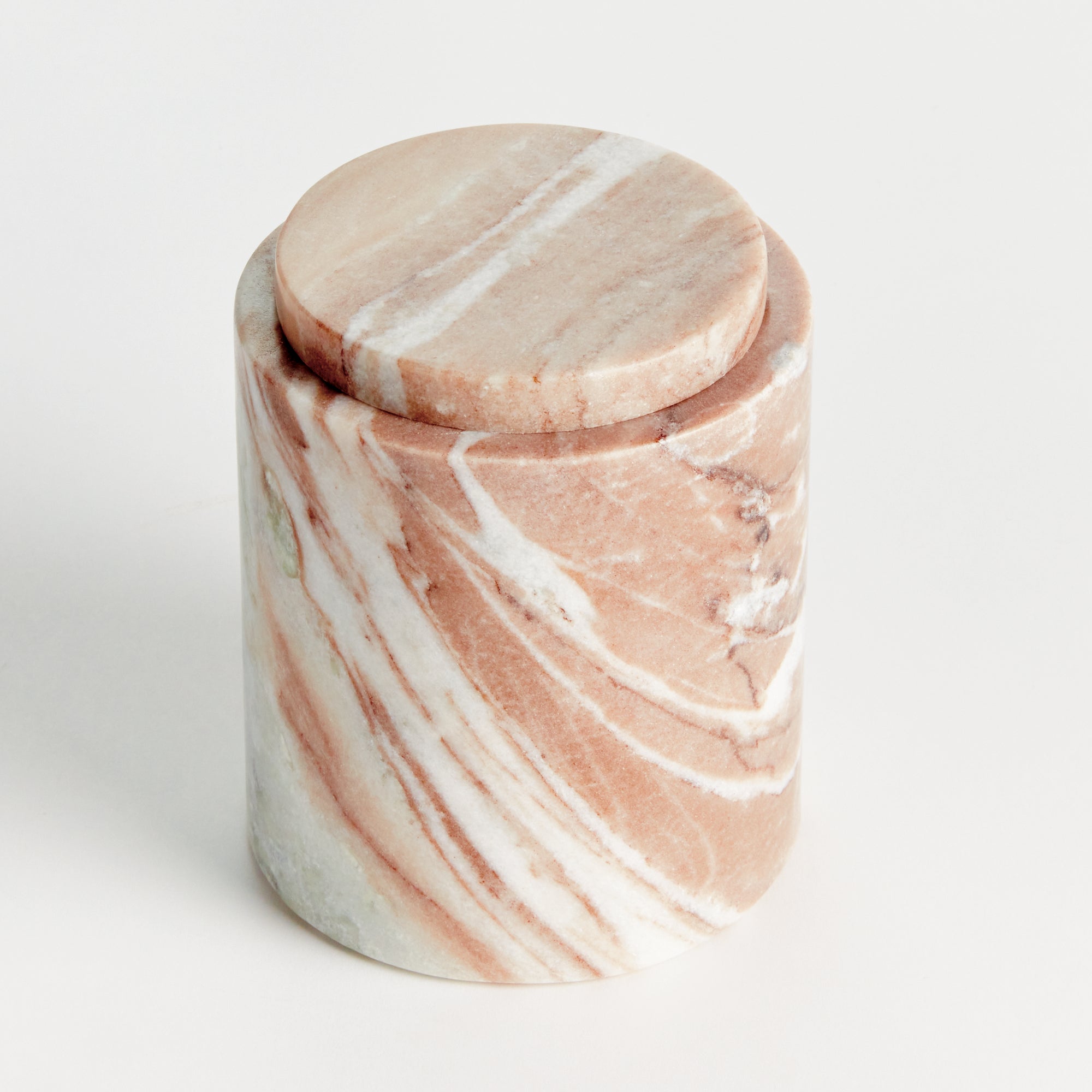 Jaqueline round marble lidded box with natural brown veining - Tall