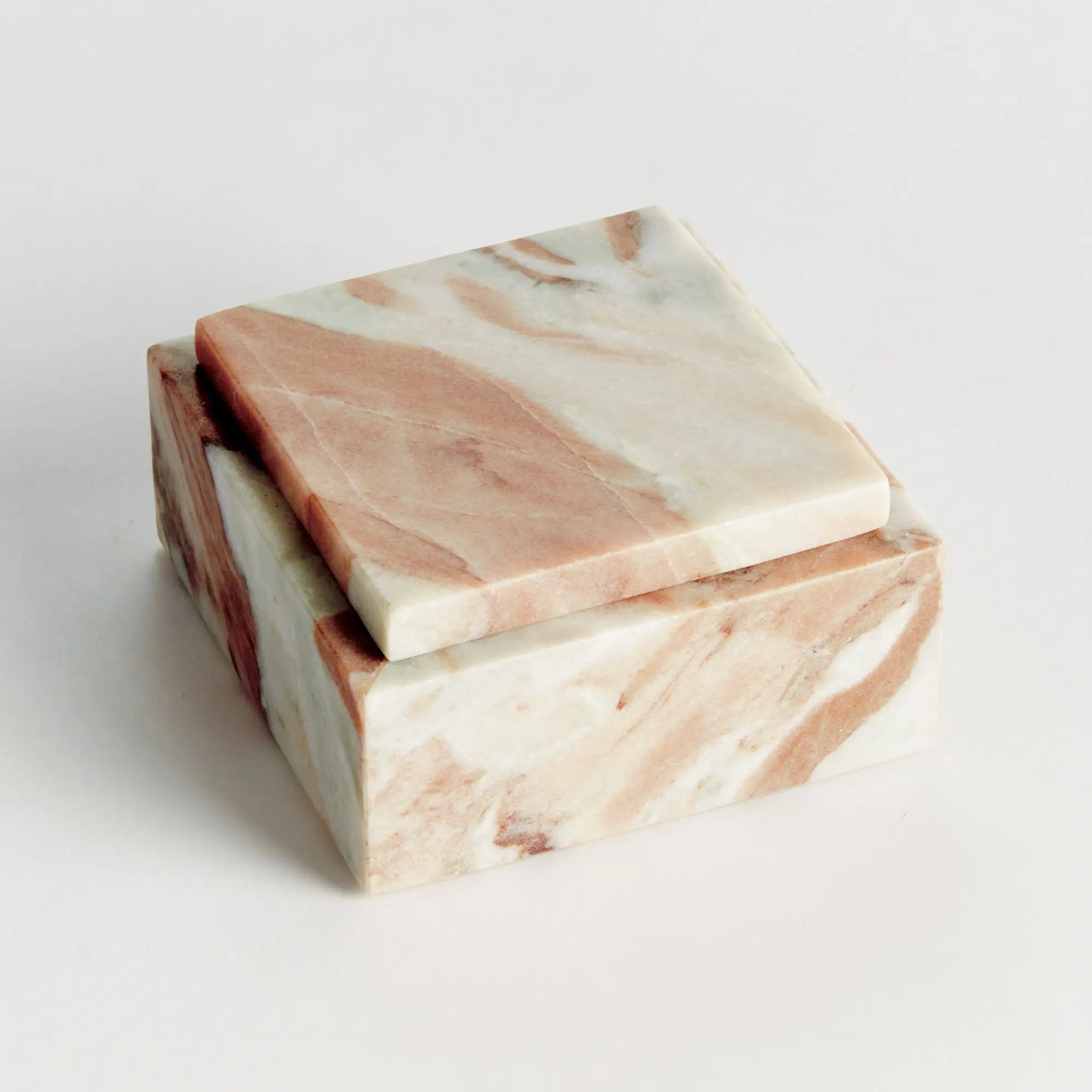 Jaqueline square marble lidded box with natural brown veining - Short