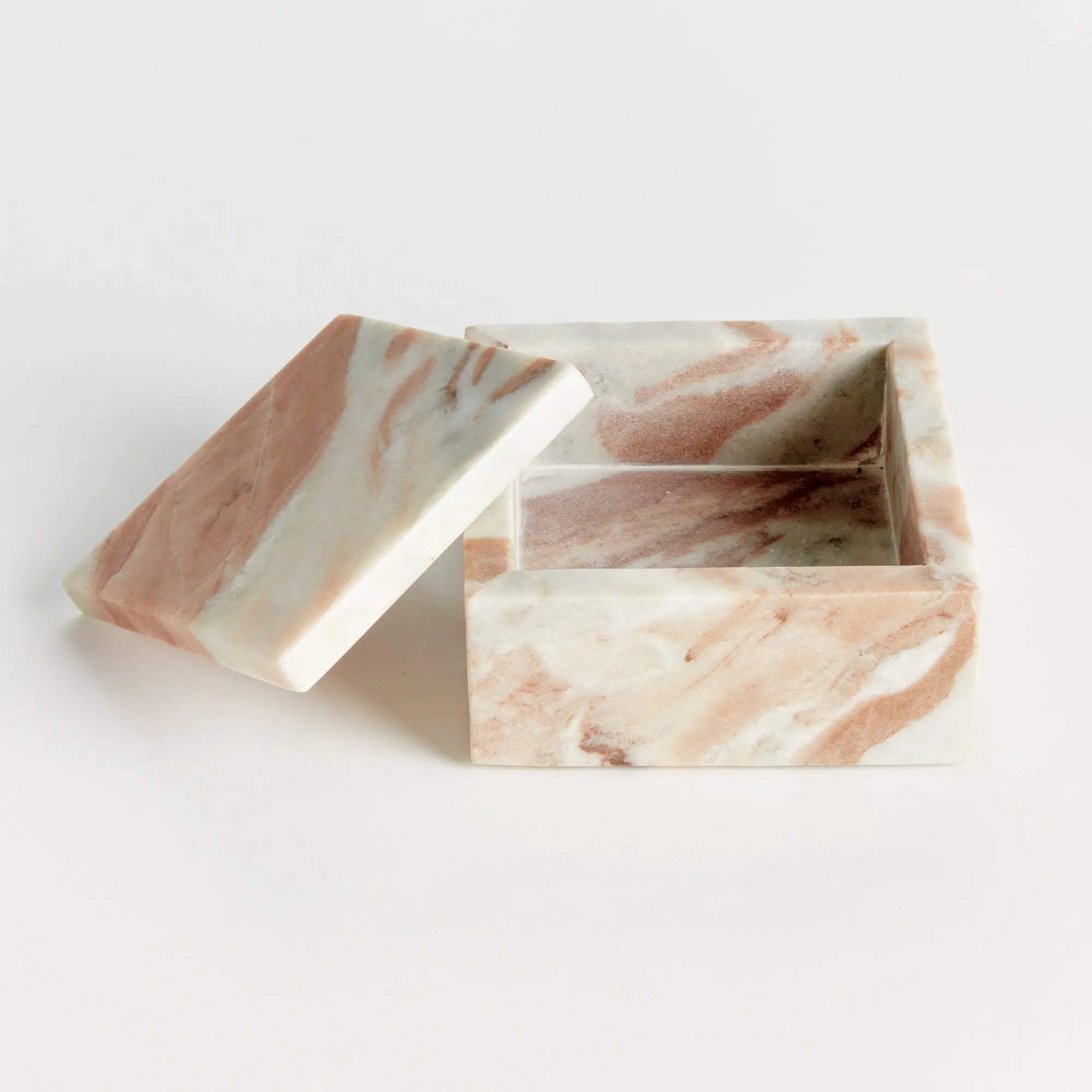 Jaqueline square marble lidded box with natural brown veining - Short