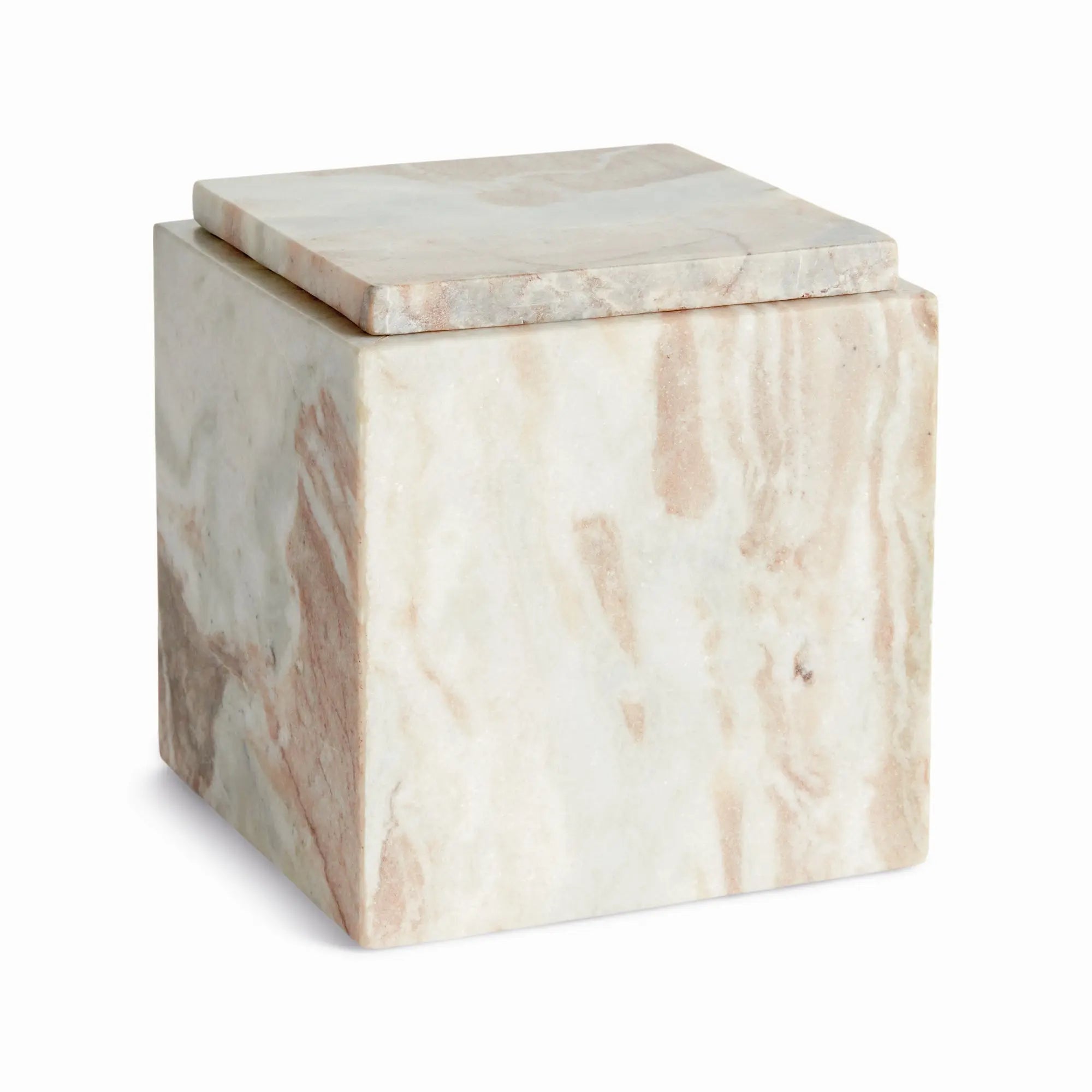 Jaqueline square marble lidded box with natural brown veining - Tall