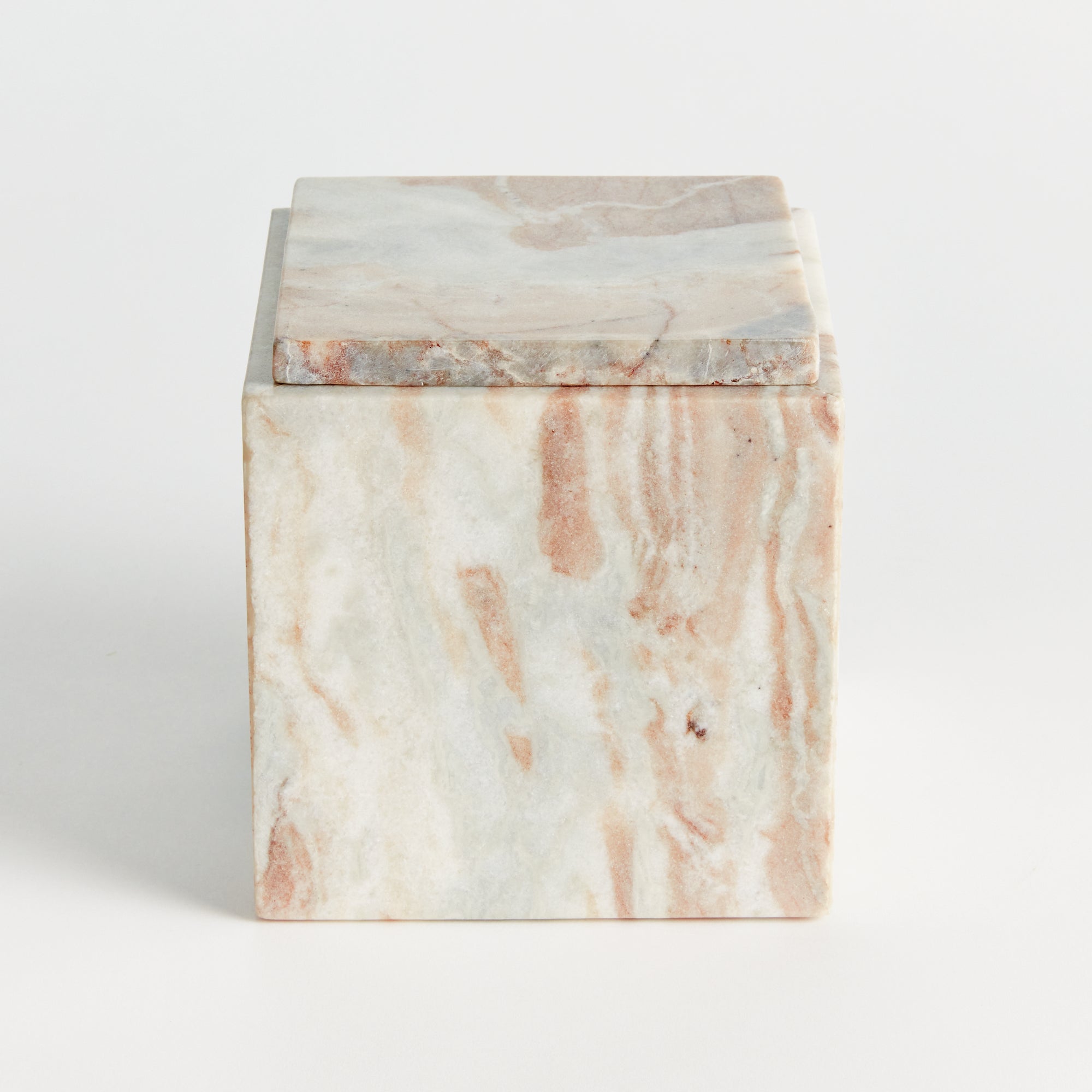 Jaqueline square marble lidded box with natural brown veining - Tall