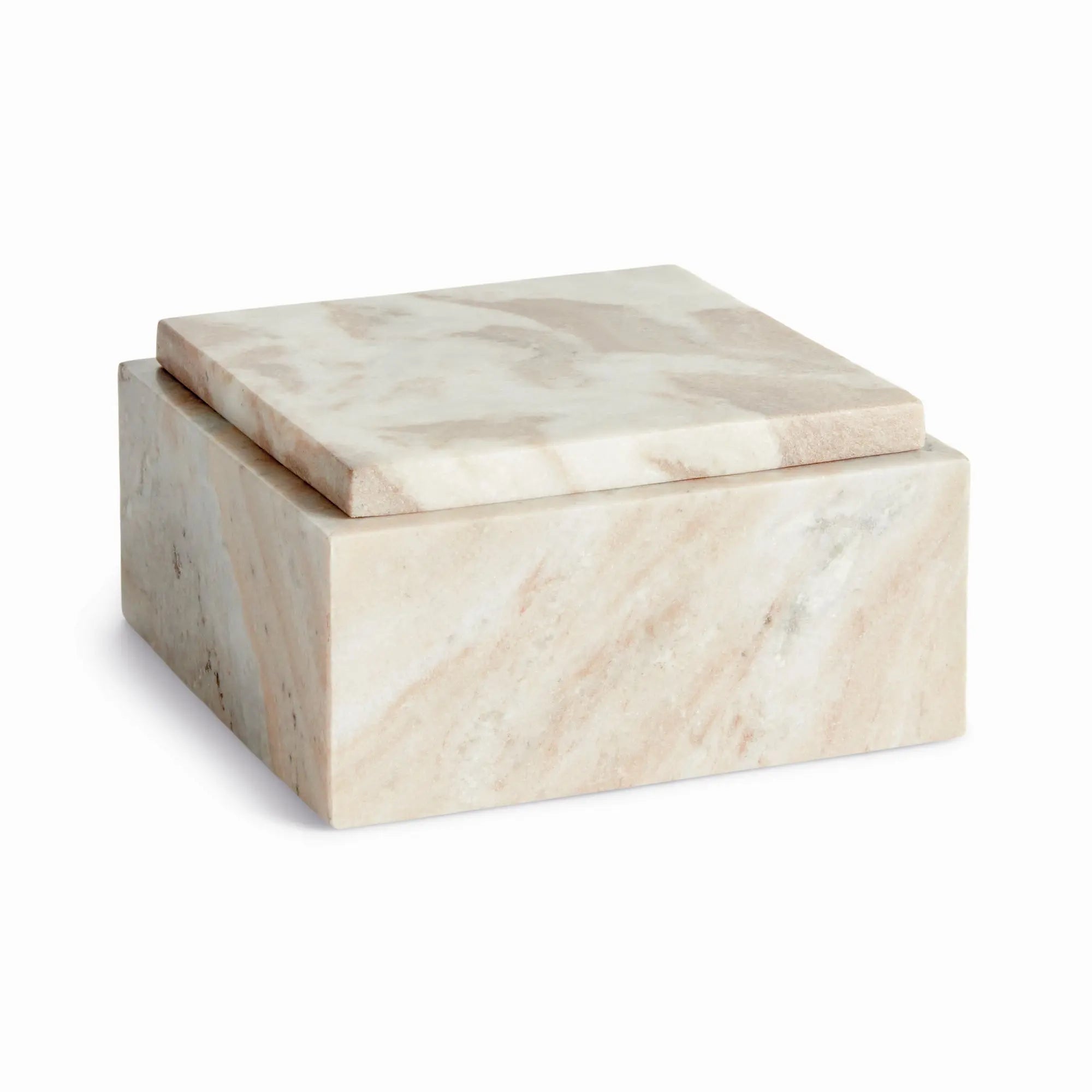 Jaqueline square marble lidded box with natural brown veining - Wide