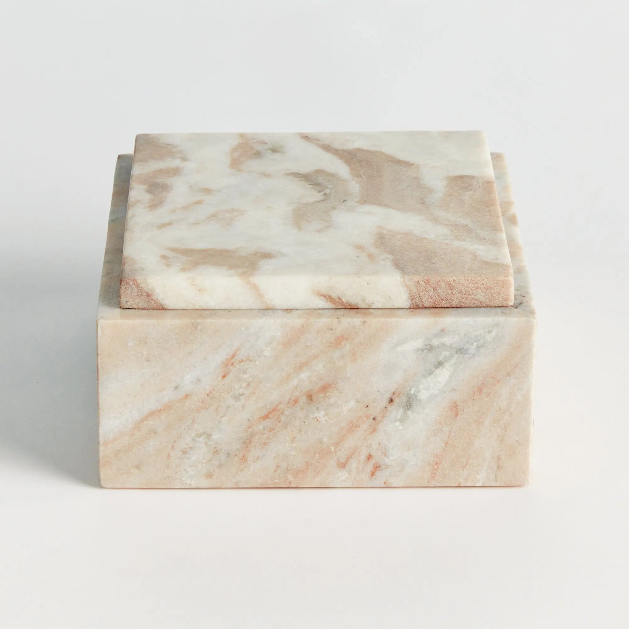 Jaqueline square marble lidded box with natural brown veining - Wide