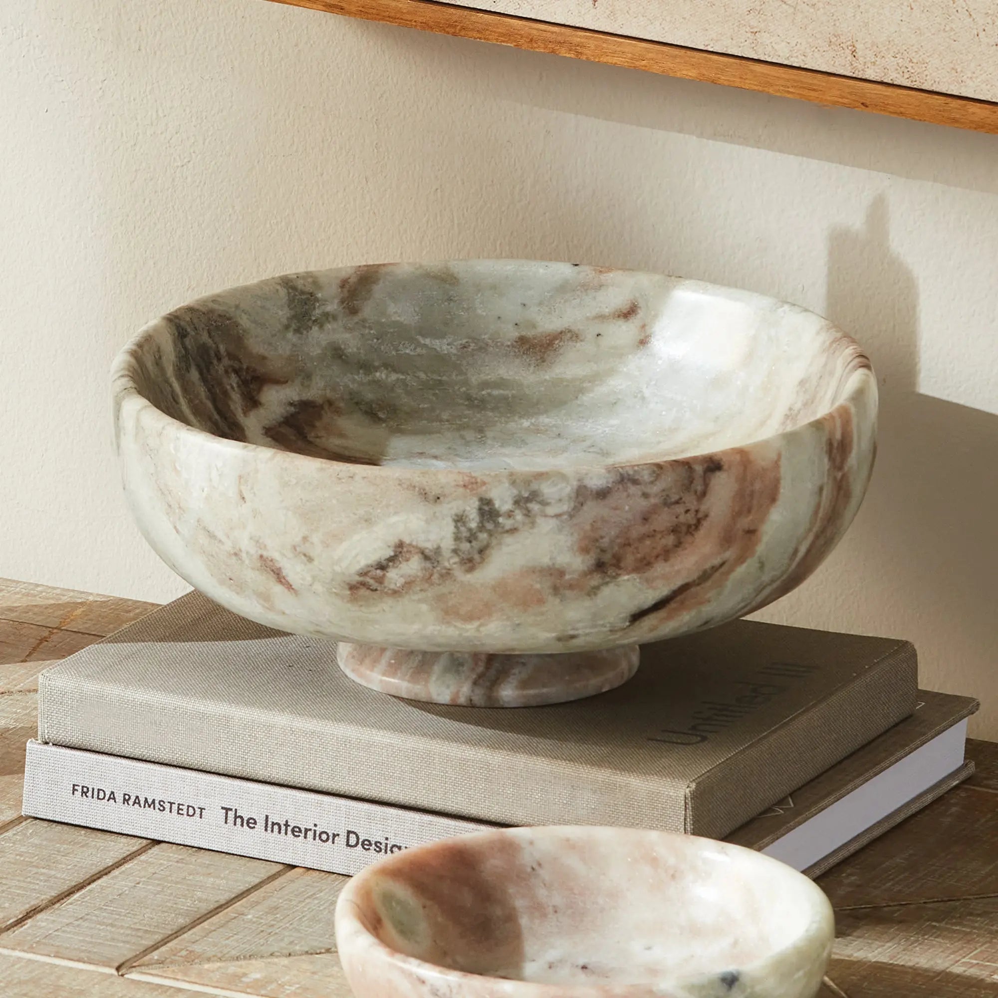 Josephine marble footed bowl with natural brown veining