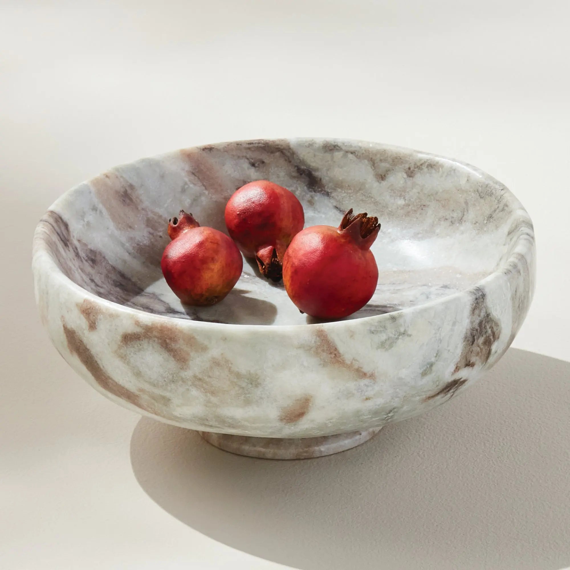 Josephine marble footed bowl with natural brown veining