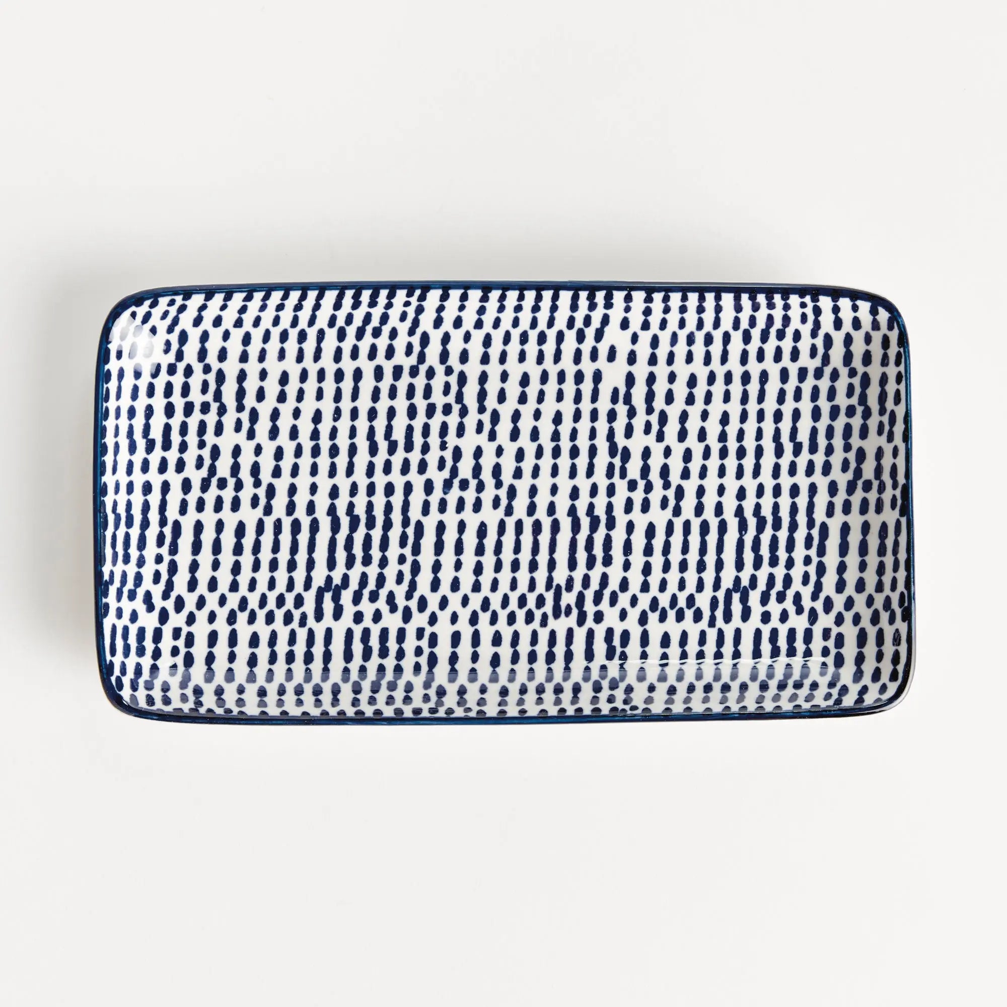 Stria Speckled 8" Trays Set of 4 - dark blue and white ceramic serving trays with speckled pattern for appetizers and entertaining