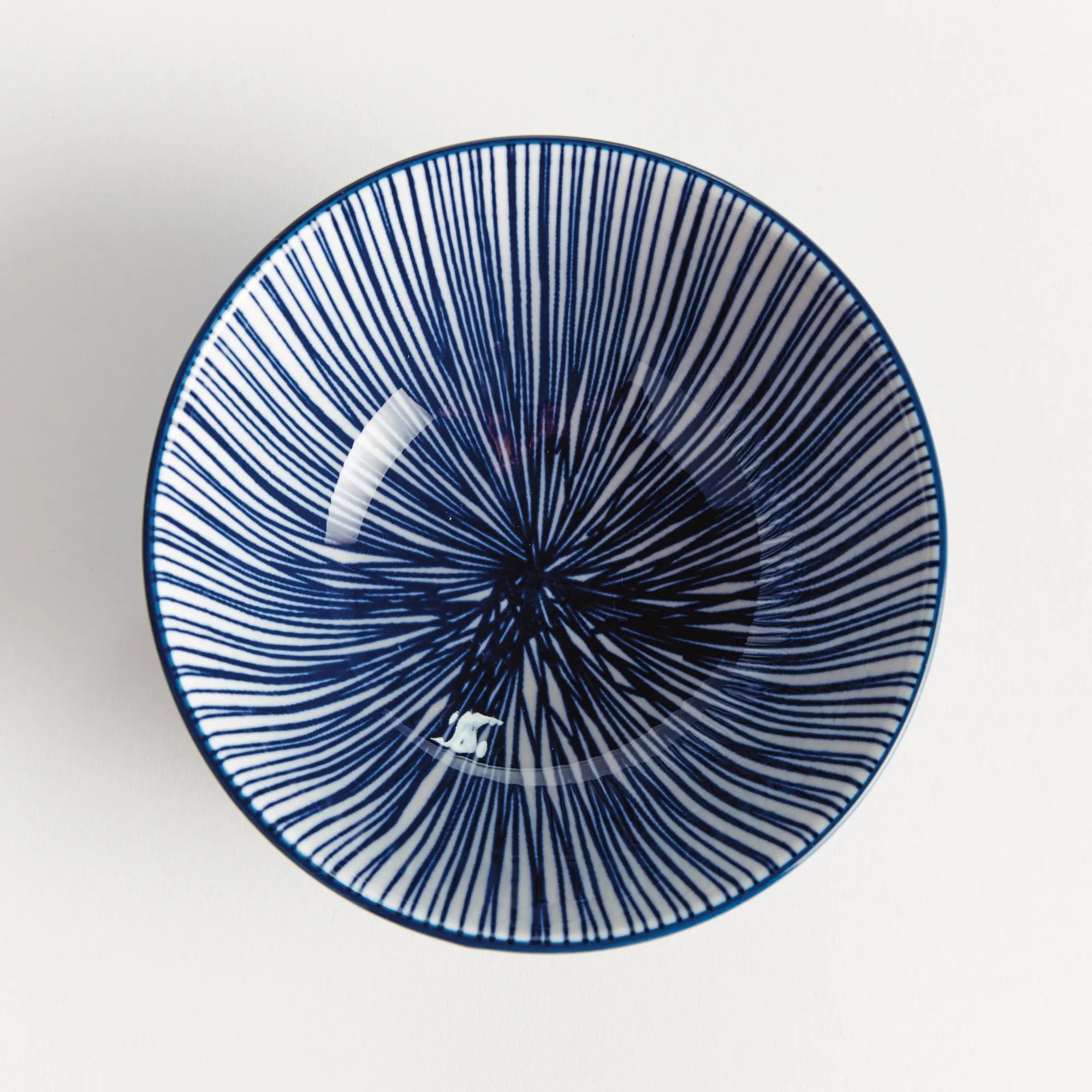 Stria 4.75" Bowls Set of 6 - dark blue and white striped ceramic dip bowls with modern striated pattern for serving and entertaining