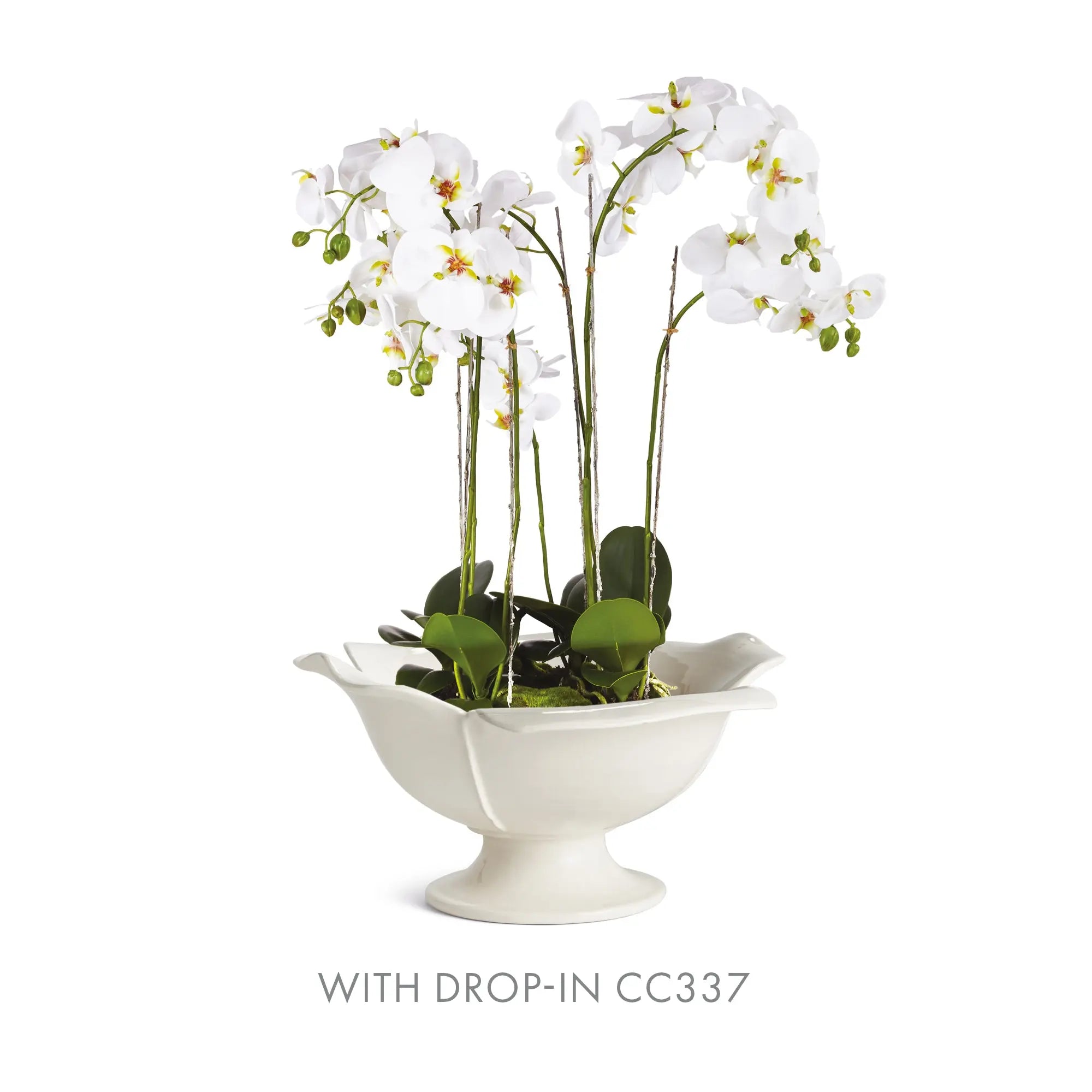 Handmade ceramic footed bowl with petal design in white glaze