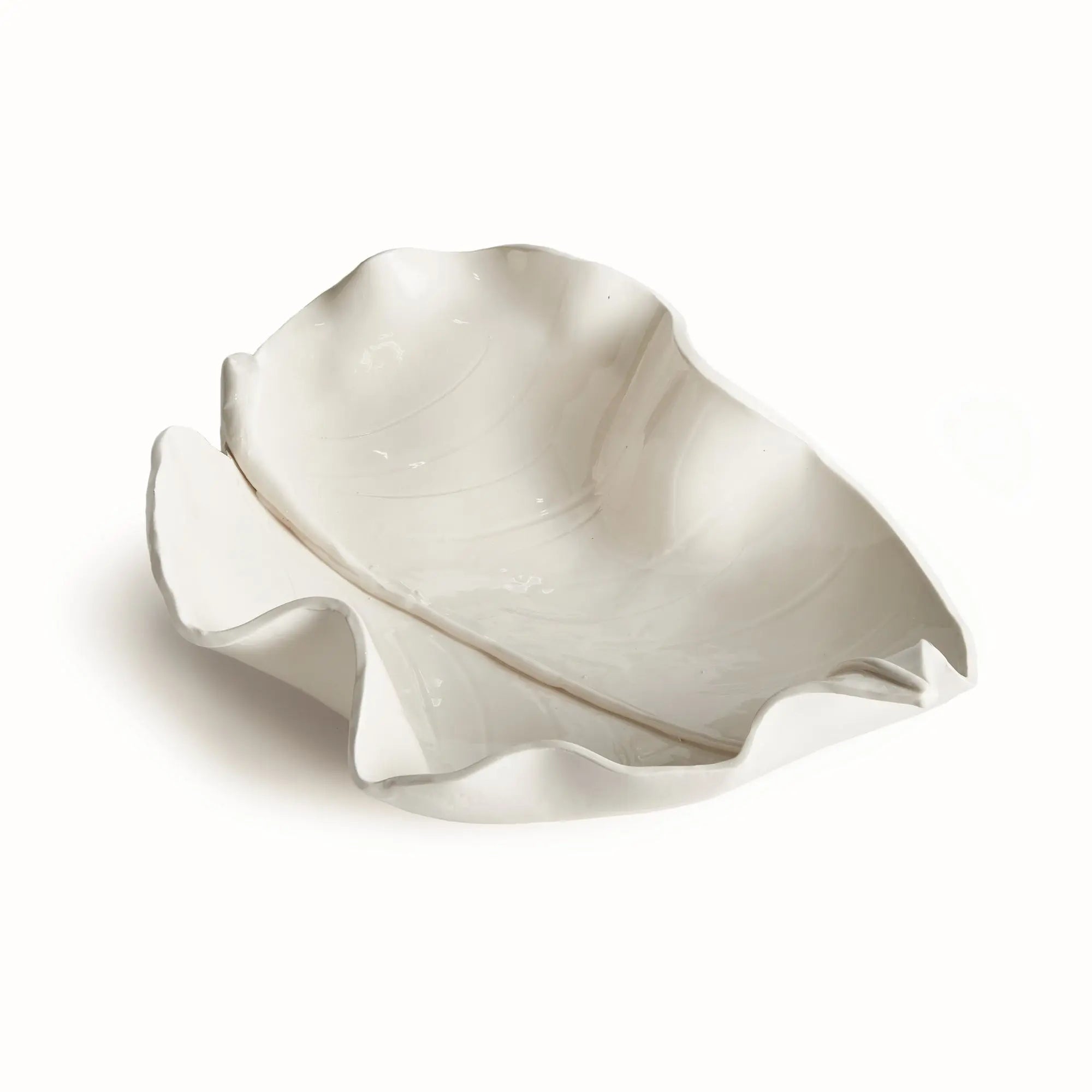 Handcrafted ceramic leaf sculpture in white glaze – small size
