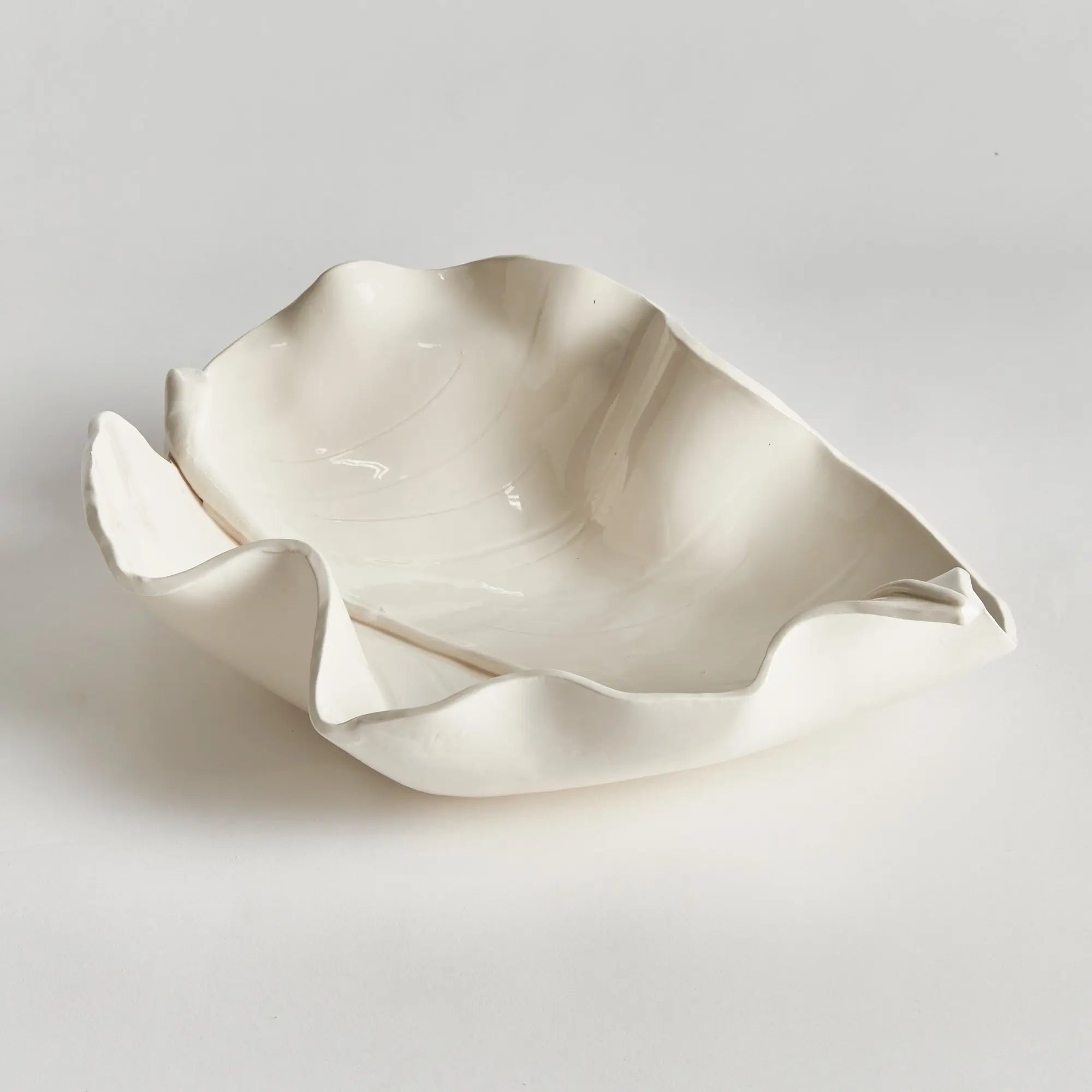 Handcrafted ceramic leaf sculpture in white glaze – small size