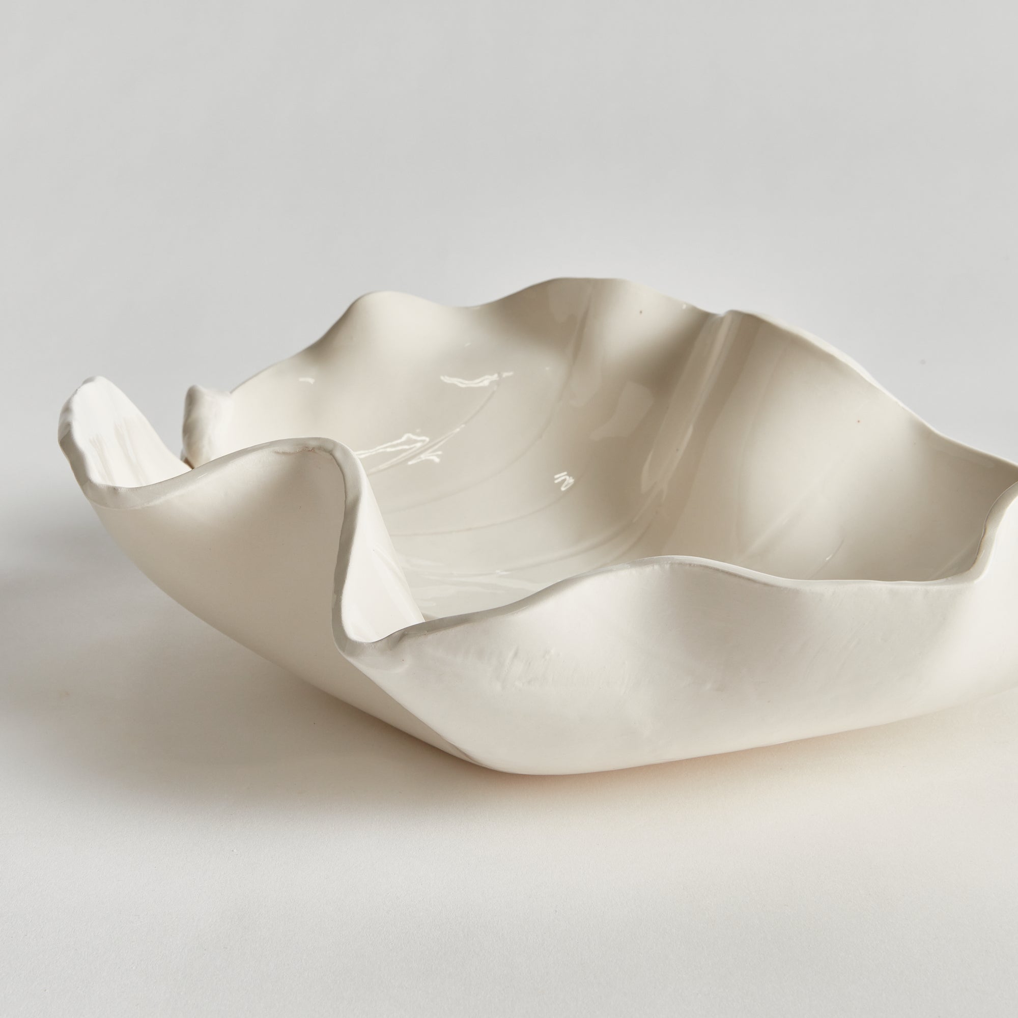 Handcrafted ceramic leaf sculpture in white glaze – small size