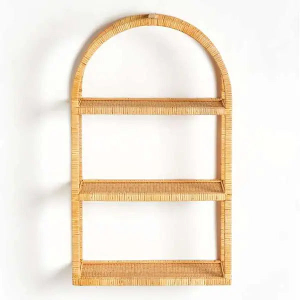 New Haven 3-Tier Curio Shelf - Arched Rattan Wall Shelf - Villa Decor & Design