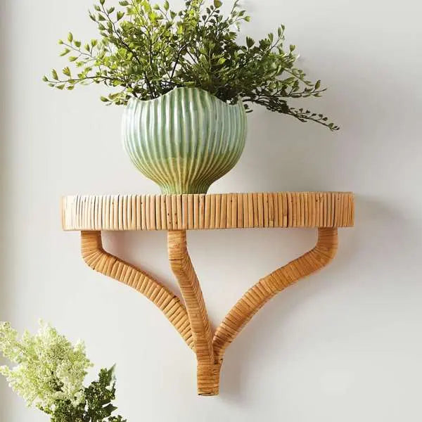 Cambria Woven Wall Bracket - Rattan Wrapped Coastal Wall Shelf - Villa Decor & Design