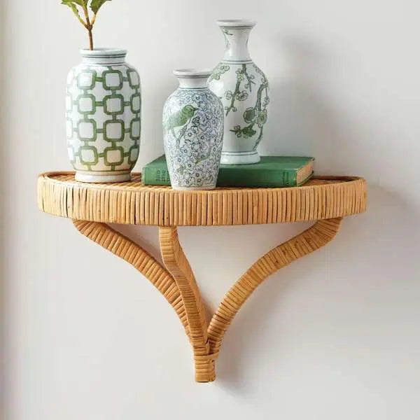 Cambria Woven Wall Bracket - Rattan Wrapped Coastal Wall Shelf - Villa Decor & Design