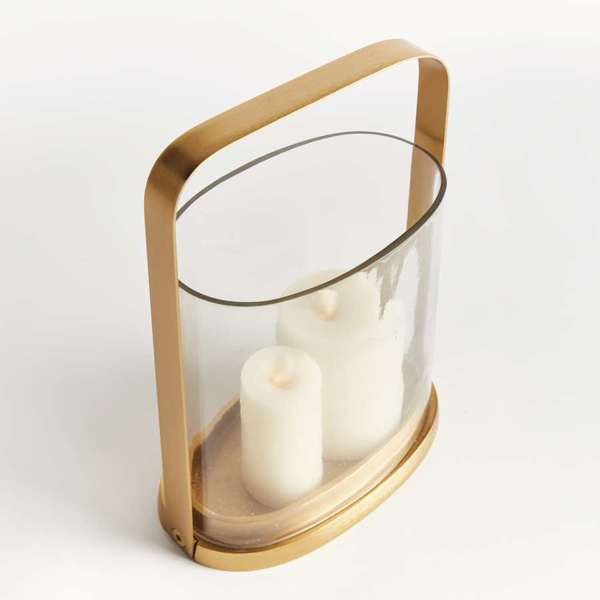 AILA Hurricane Candleholder - Oval Glass & Matte Brass Accent Napa Home & Garden