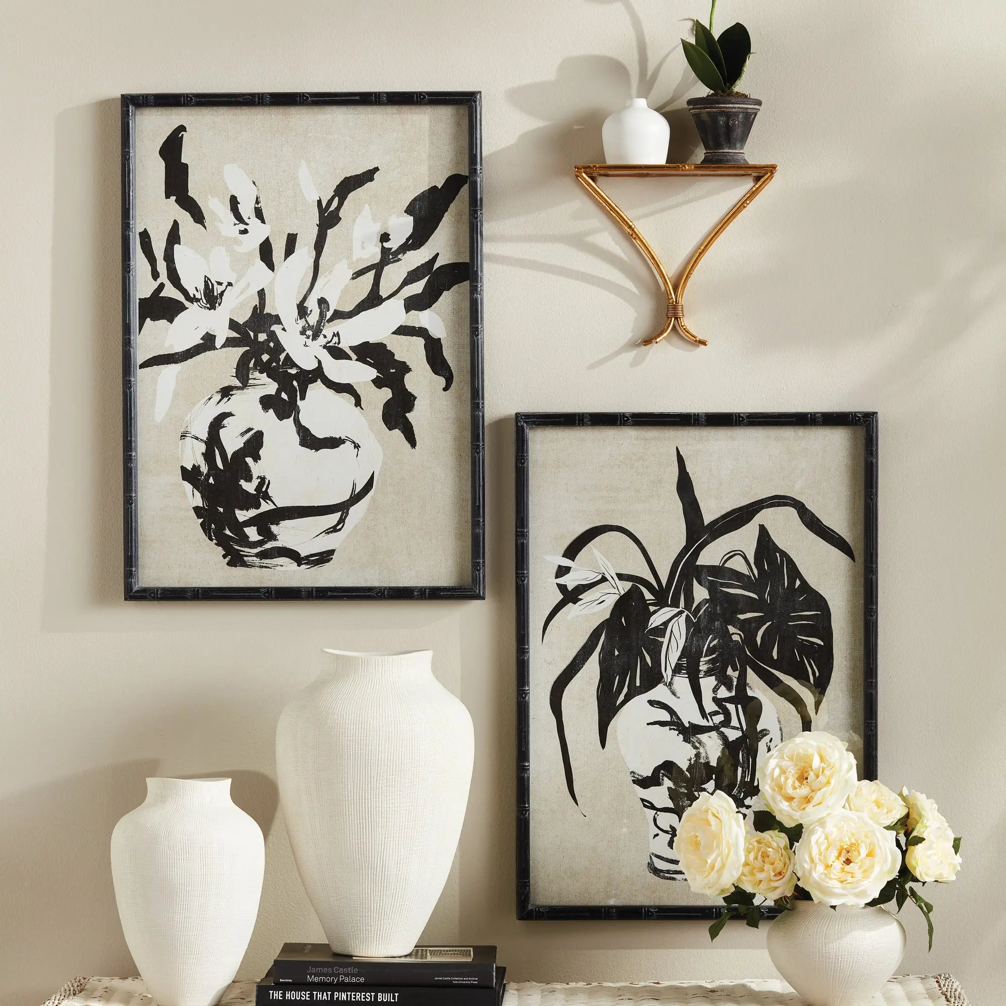 Chinoiserie Noir Prints - Set of 4 Black Bamboo Framed Wall Art Napa Home & Garden