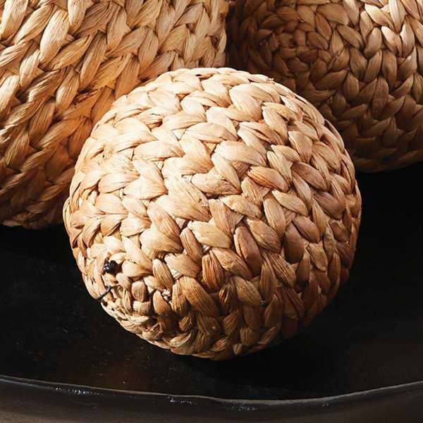 Jace Water Hyacinth Orbs - Set of 3 Woven Decorative Spheres - Villa Decor & Design