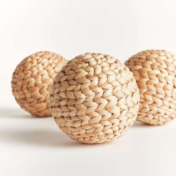Jace Water Hyacinth Orbs - Set of 3 Woven Decorative Spheres - Villa Decor & Design