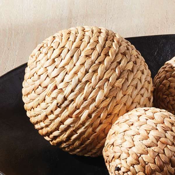 Jace Water Hyacinth Orbs - Set of 3 Woven Decorative Spheres - Villa Decor & Design
