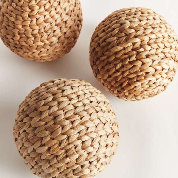 Jace Water Hyacinth Orbs - Set of 3 Woven Decorative Spheres - Villa Decor & Design
