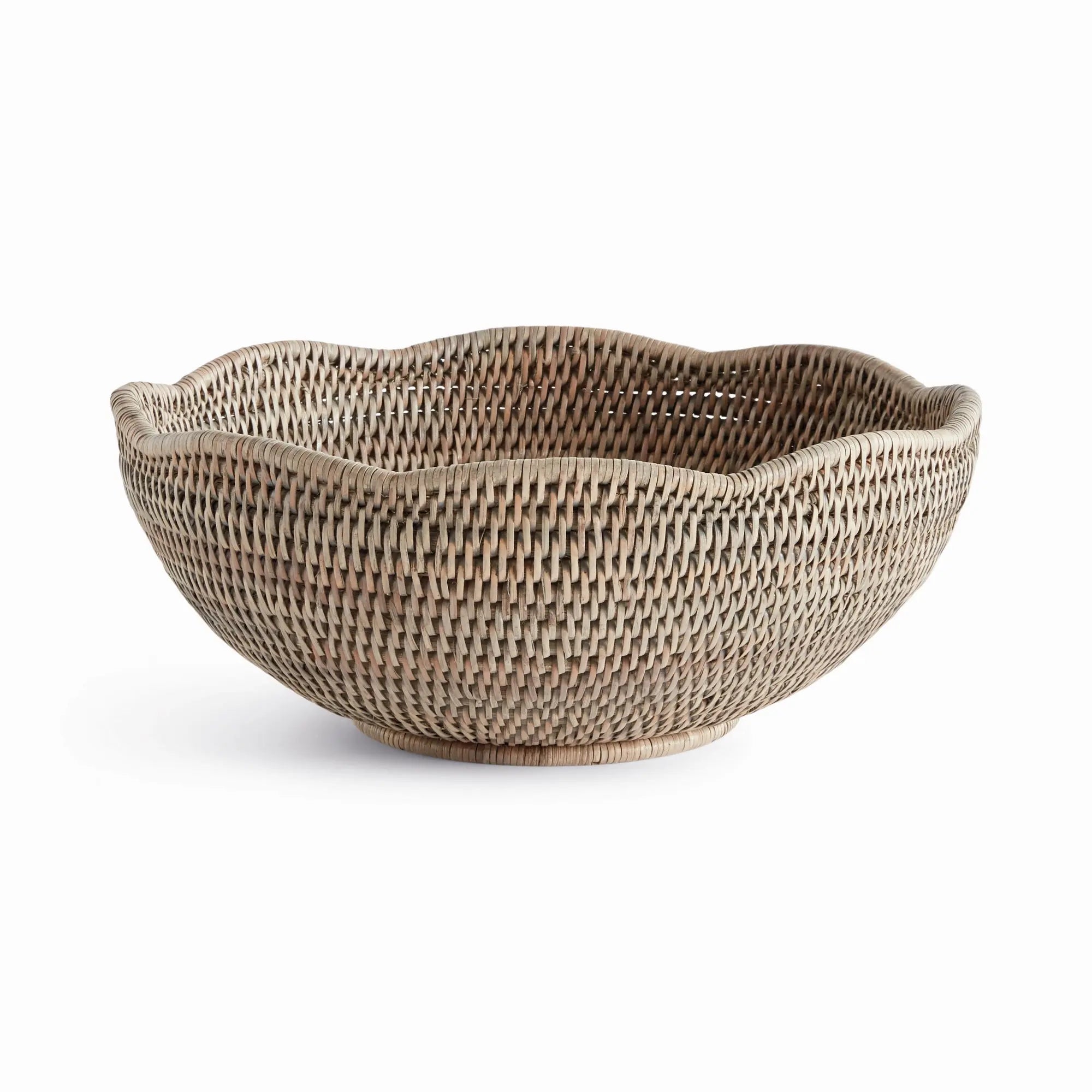 Burma Rattan Scalloped Edge Bowl - SMALL, Graywash