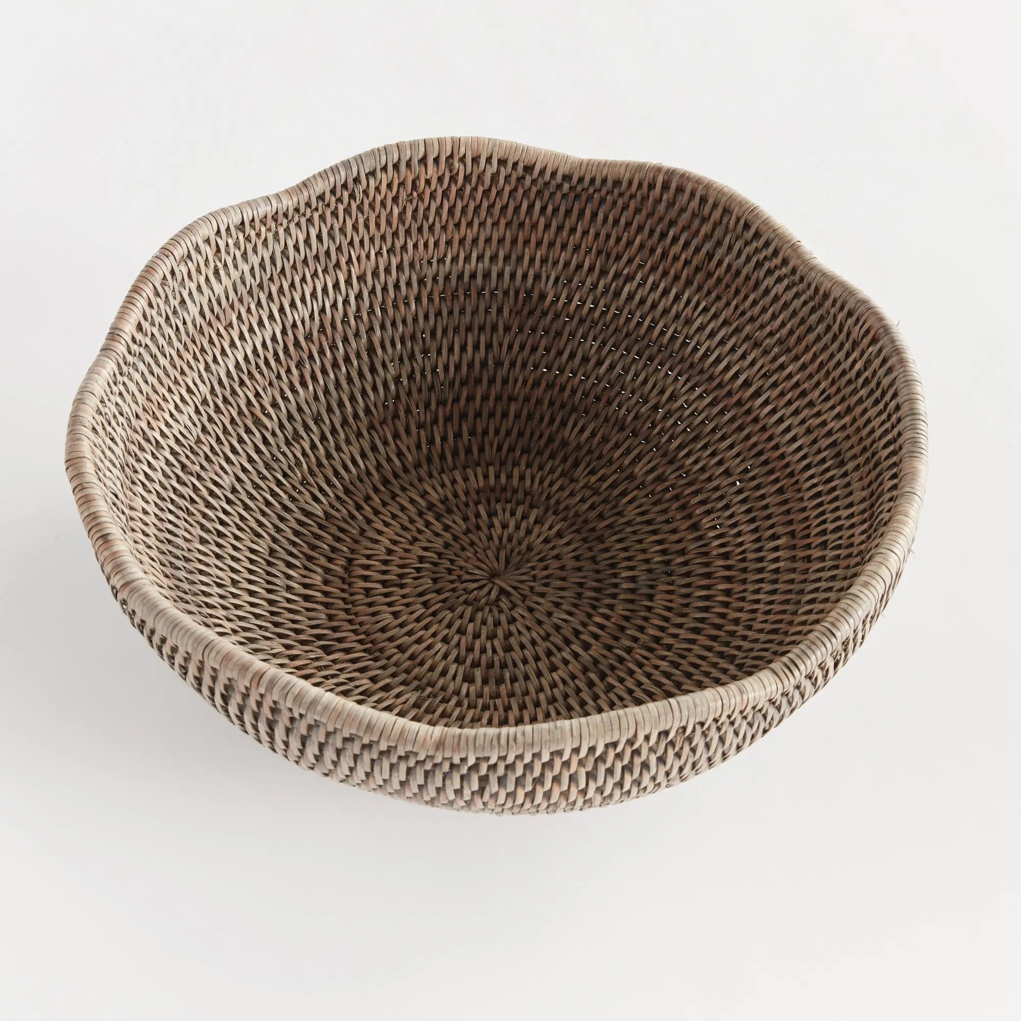 Burma Rattan Scalloped Edge Bowl - SMALL, Graywash