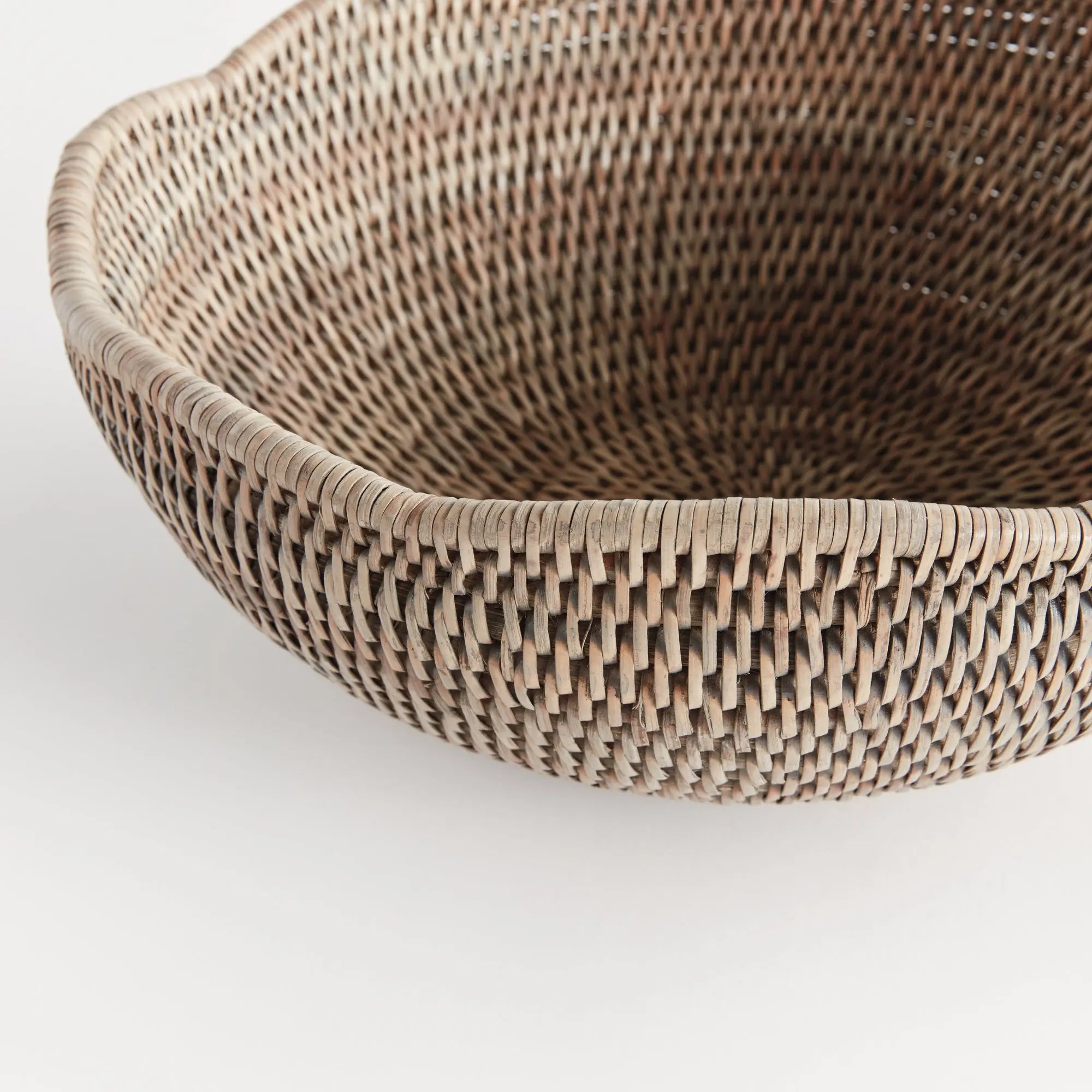 Burma Rattan Scalloped Edge Bowl - SMALL, Graywash