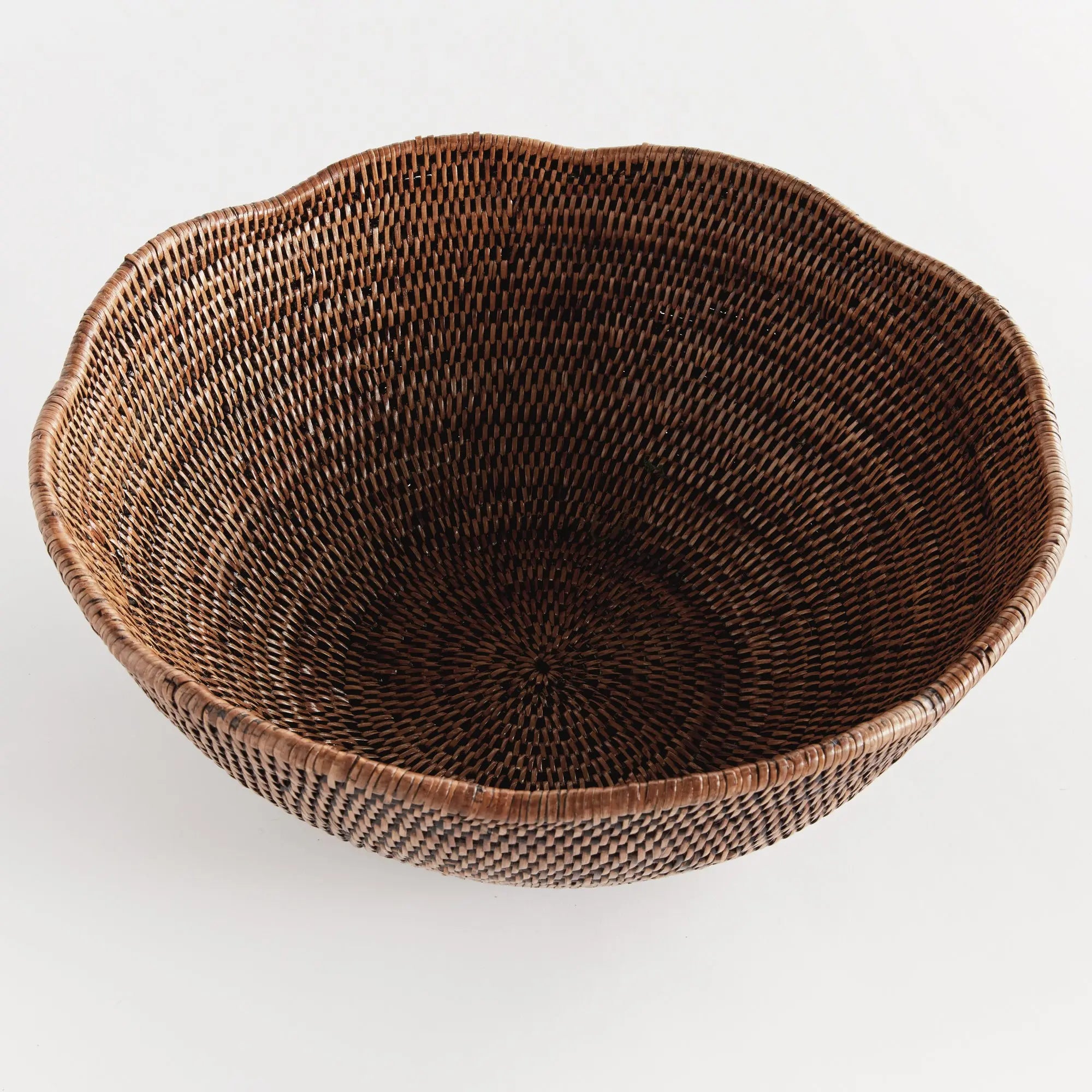 Burma Rattan Scalloped Edge Bowl - Warm Brown | LARGE