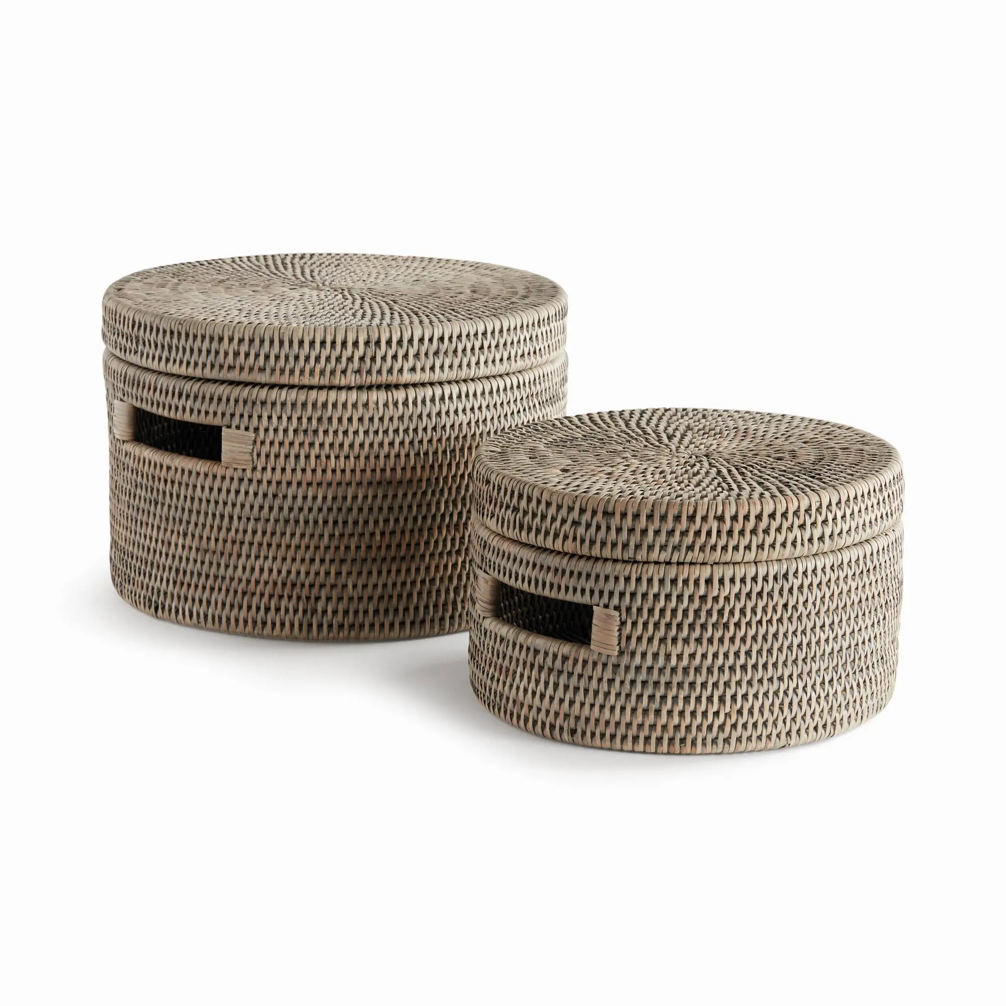 Handwoven Rattan Lidded Storage Boxes - Graywash