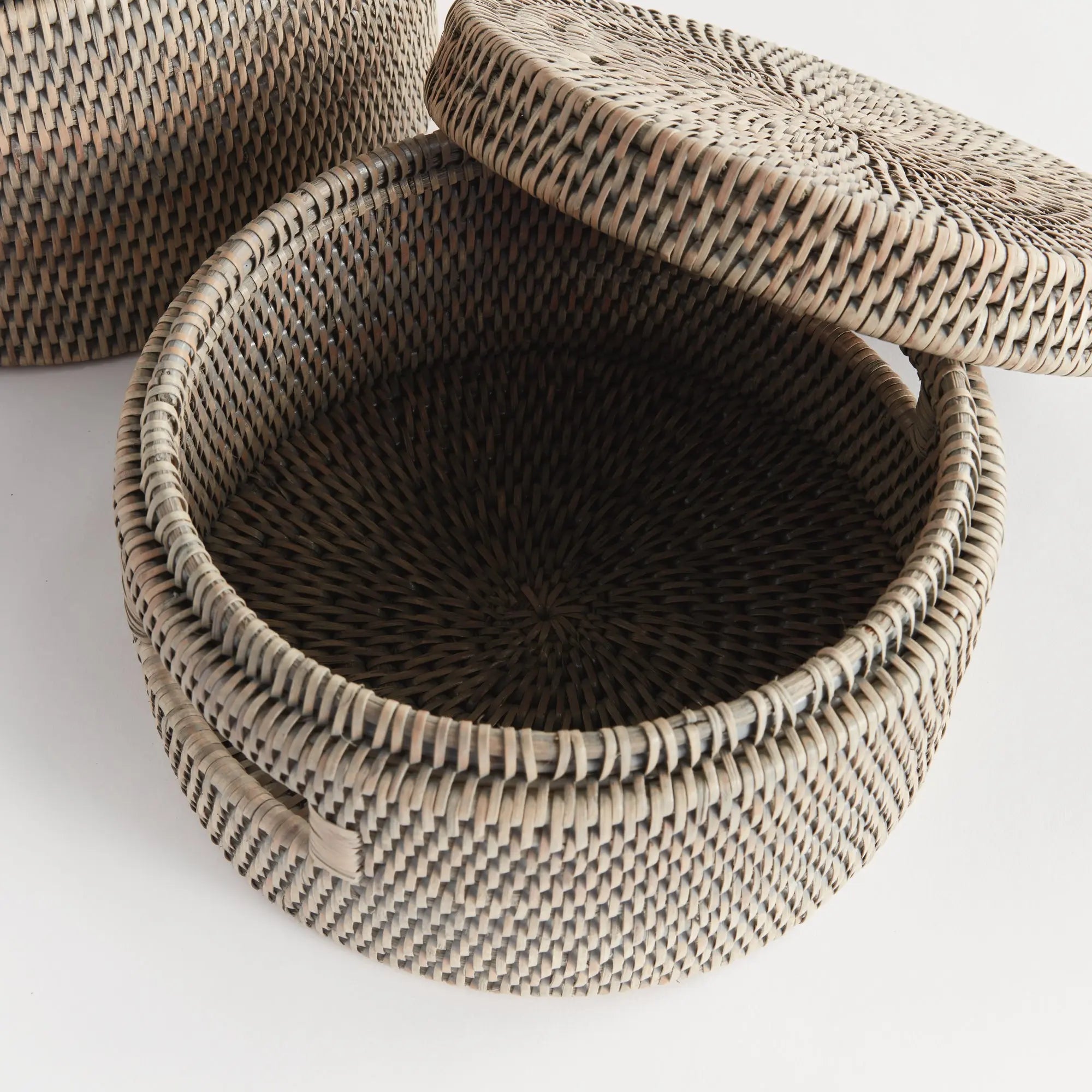 Handwoven Rattan Lidded Storage Boxes - Graywash